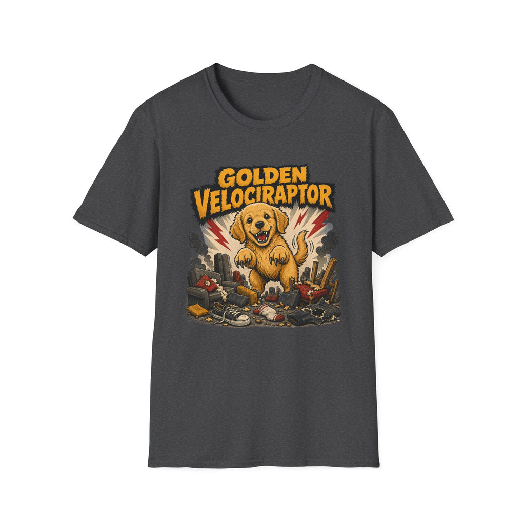 Comic Velociraptor Golden Retriever T-shirt