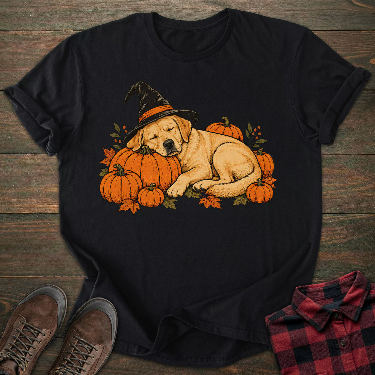 Sleeping Witch Yellow Labrador T-shirt