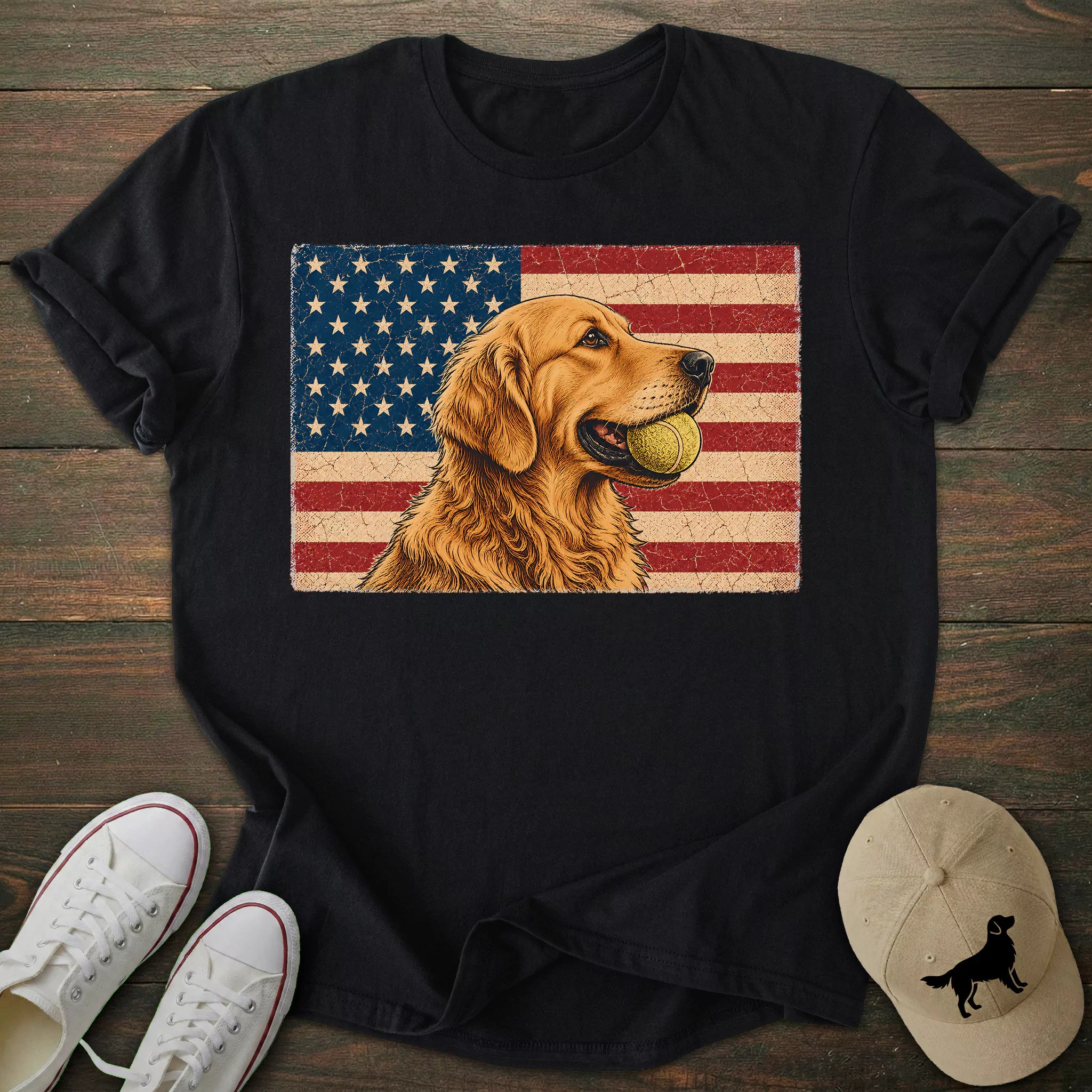 USA Flag Golden Retriever T-shirt