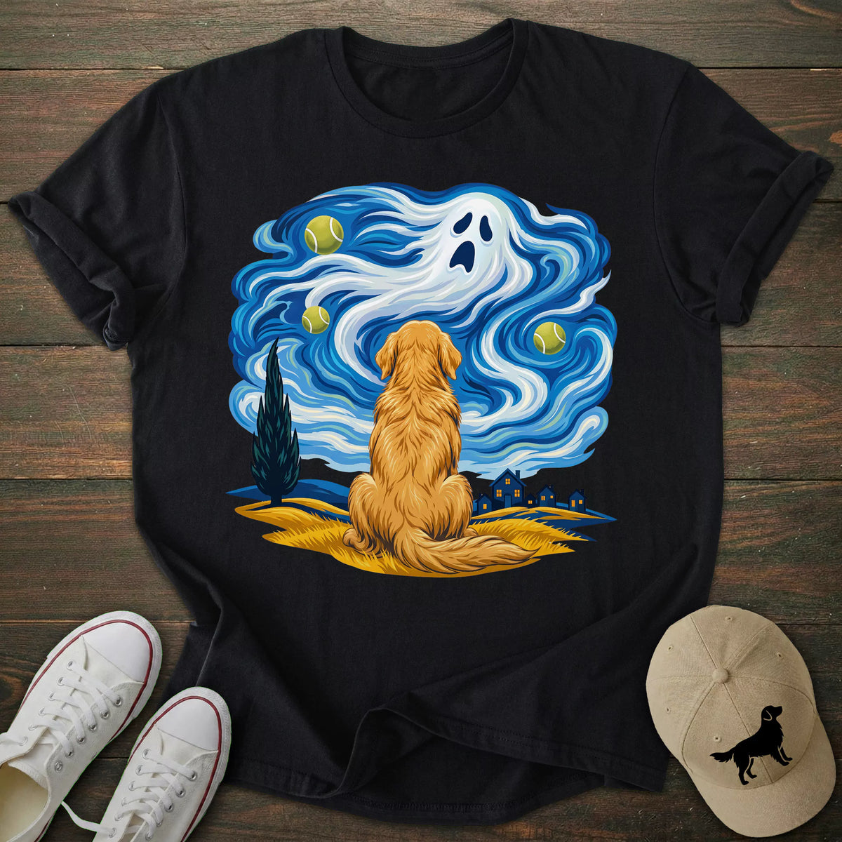 Ghost Starry Night Golden Retriever T-shirt
