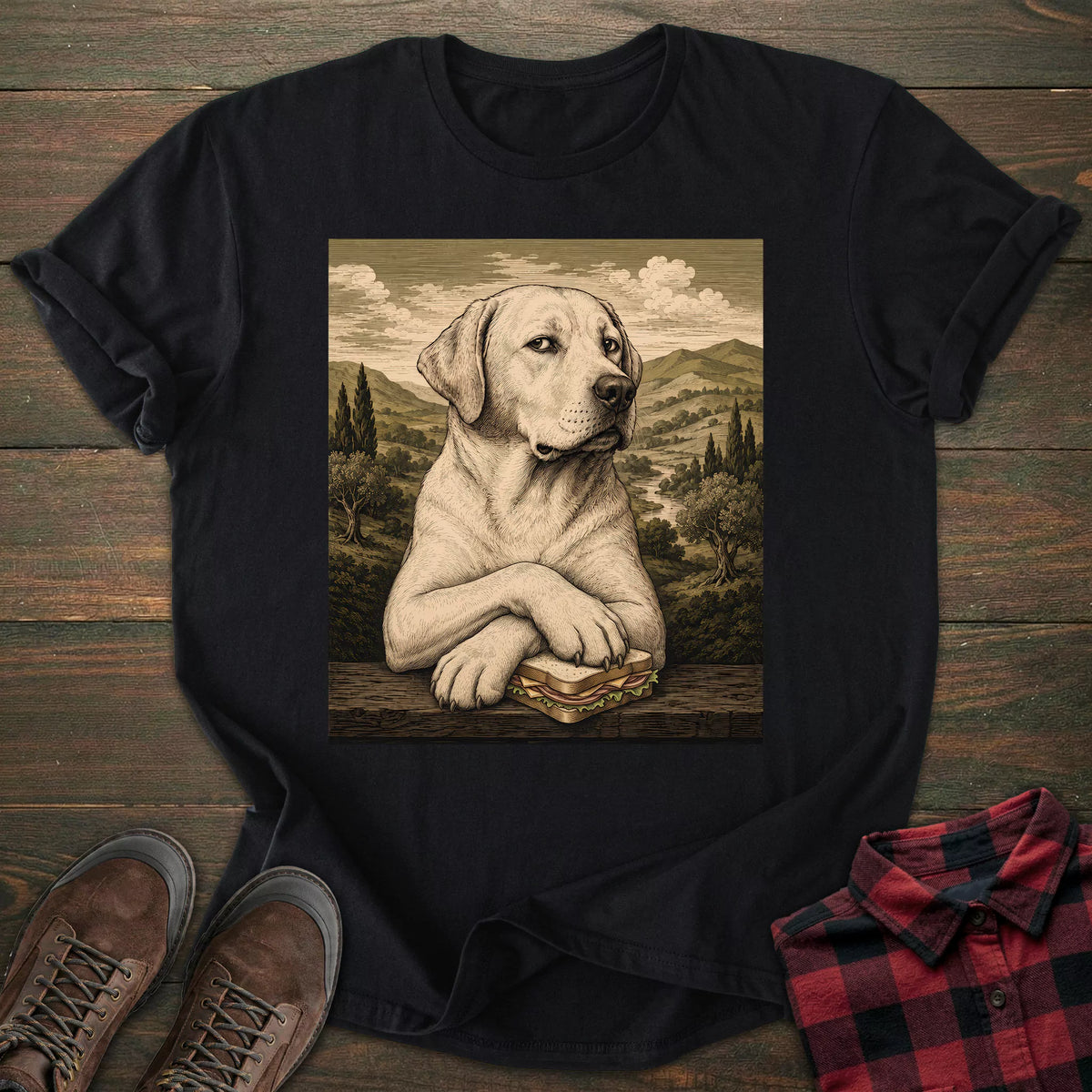 Mona Lisa Sandwich Yellow Labrador T-shirt