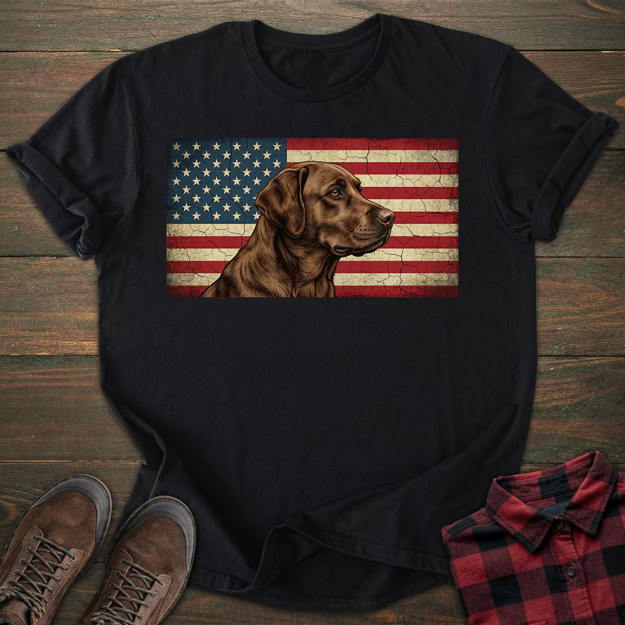 USA Flag Chocolate Labrador T-shirt