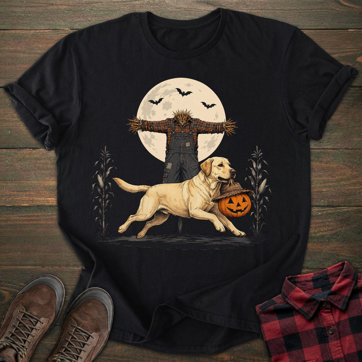 Scarecrow Pumpkin Yellow Labrador T-shirt