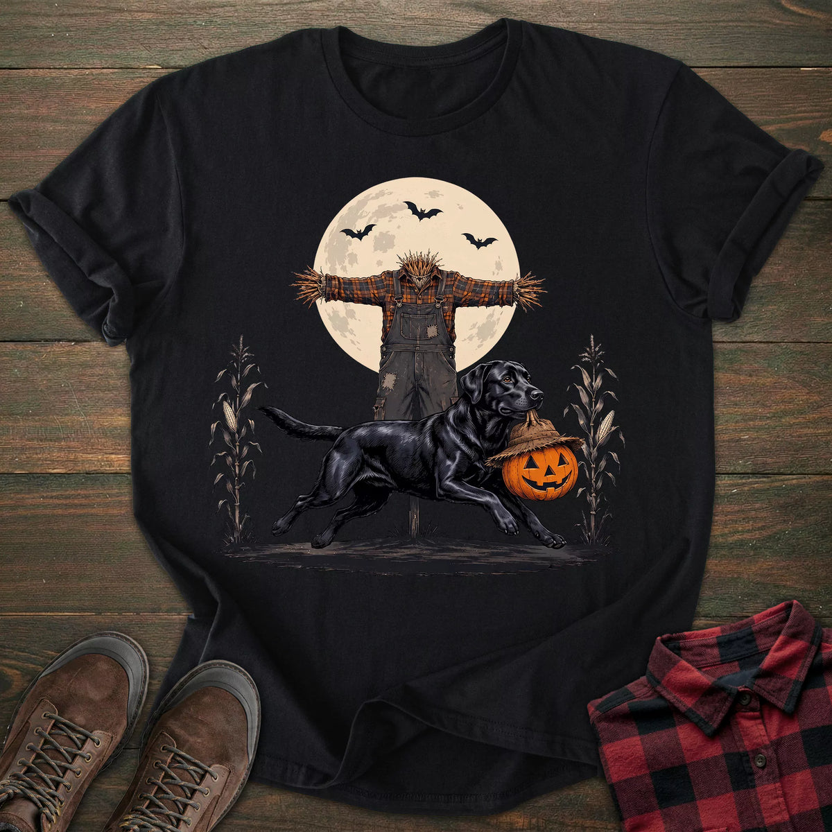 Scarecrow Pumpkin Black Labrador T-shirt