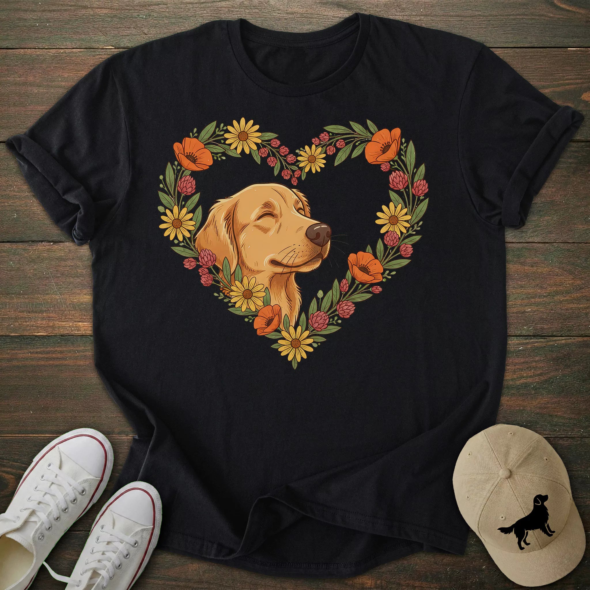 Floral Heart Golden Retriever T-shirt