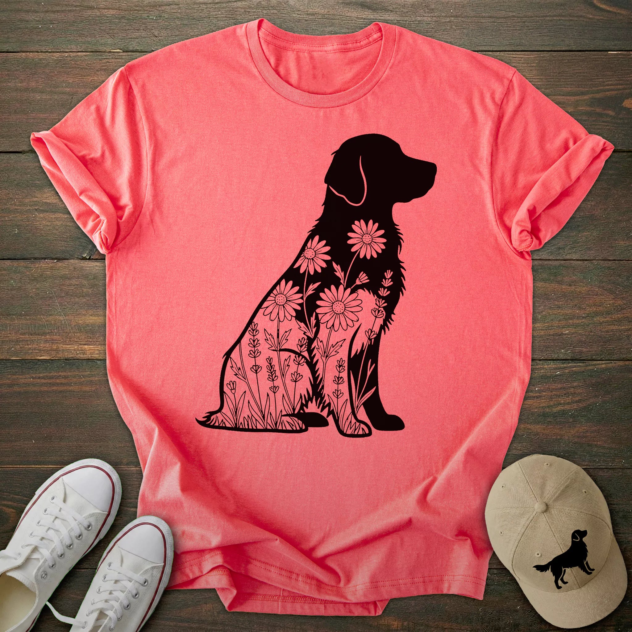 Floral Silhouette Golden Retriever T-shirt