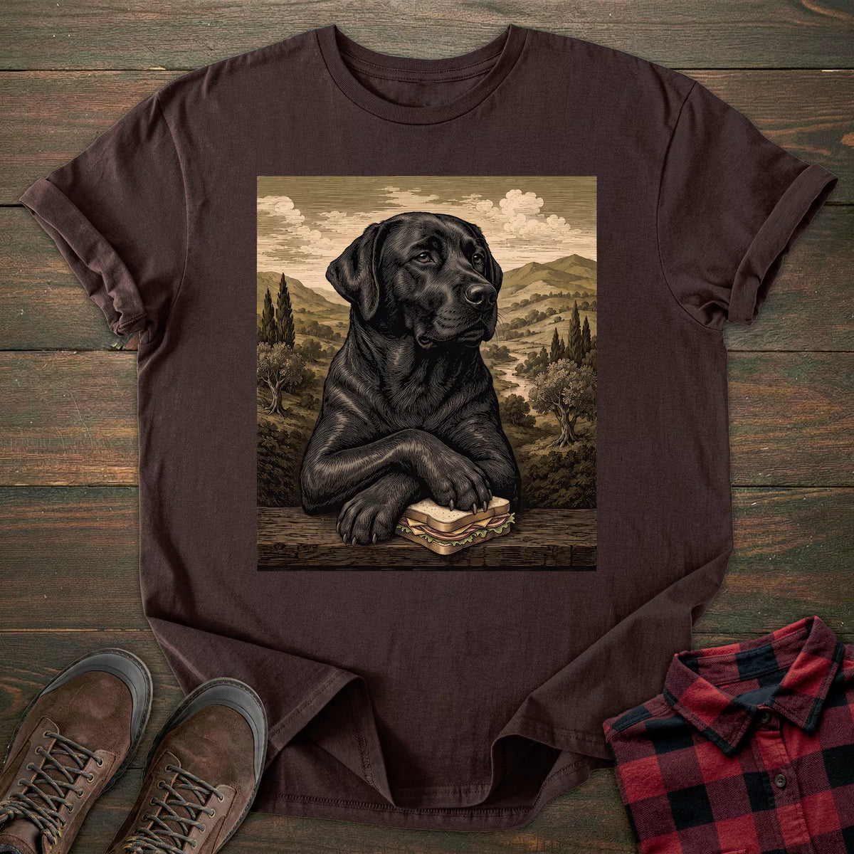 Mona Lisa Sandwich Black Labrador T-shirt