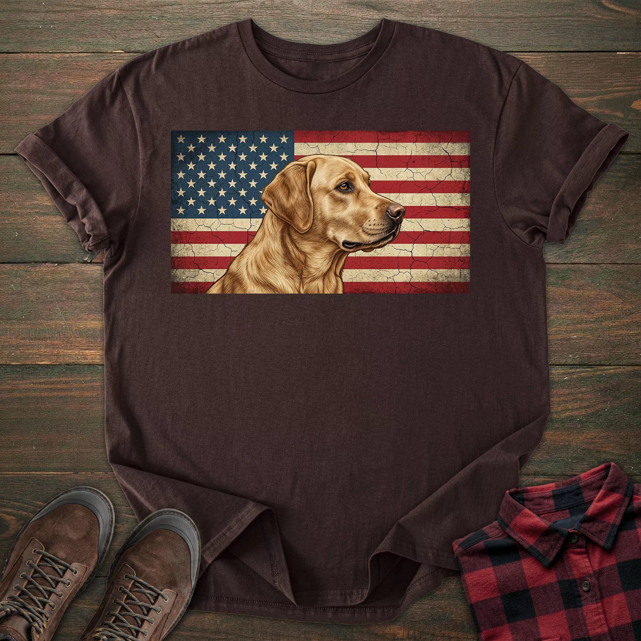 USA Flag Yellow Labrador T-shirt