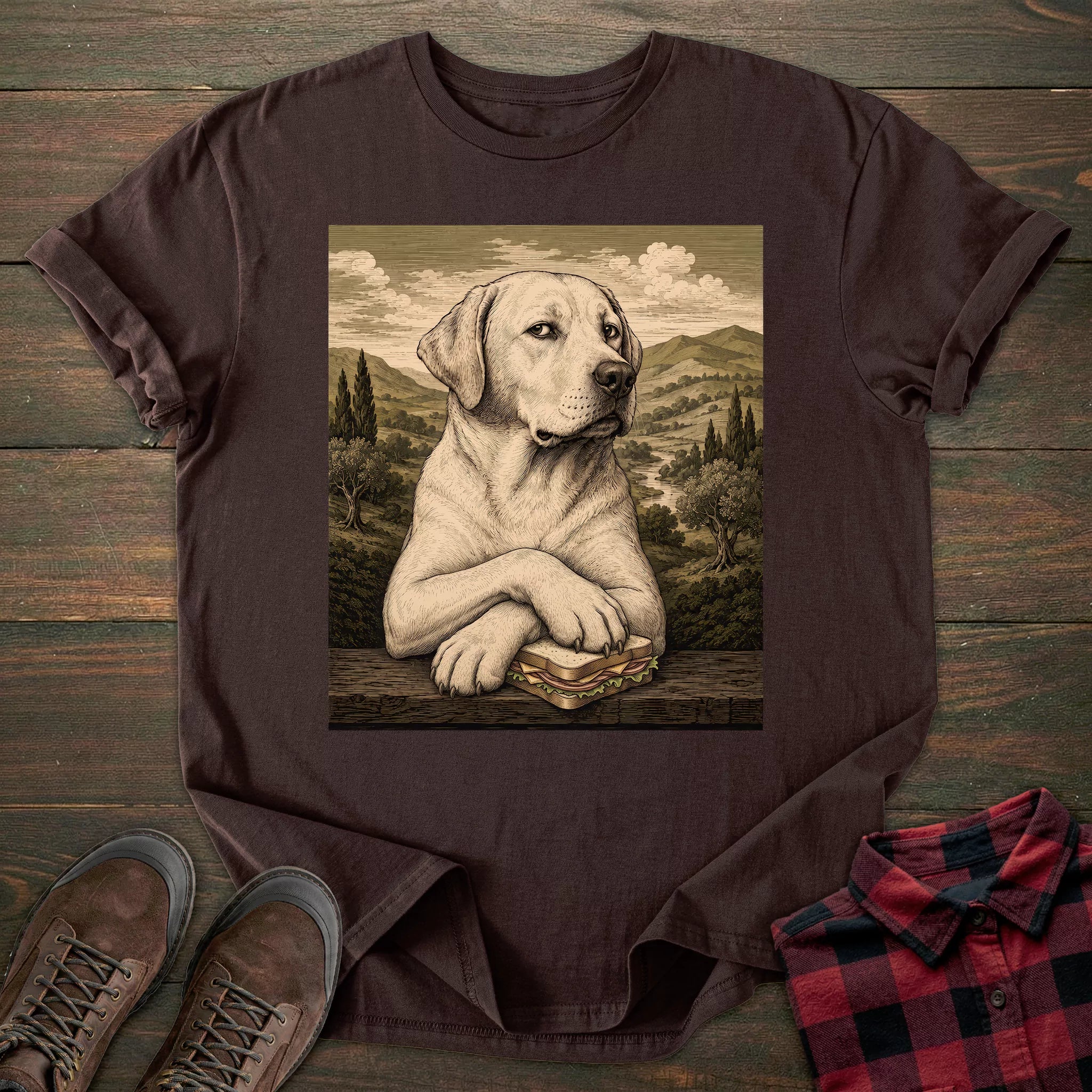 Mona Lisa Sandwich Yellow Labrador T-shirt