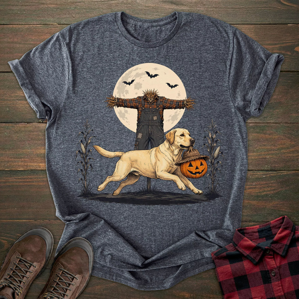 Scarecrow Pumpkin Yellow Labrador T-shirt