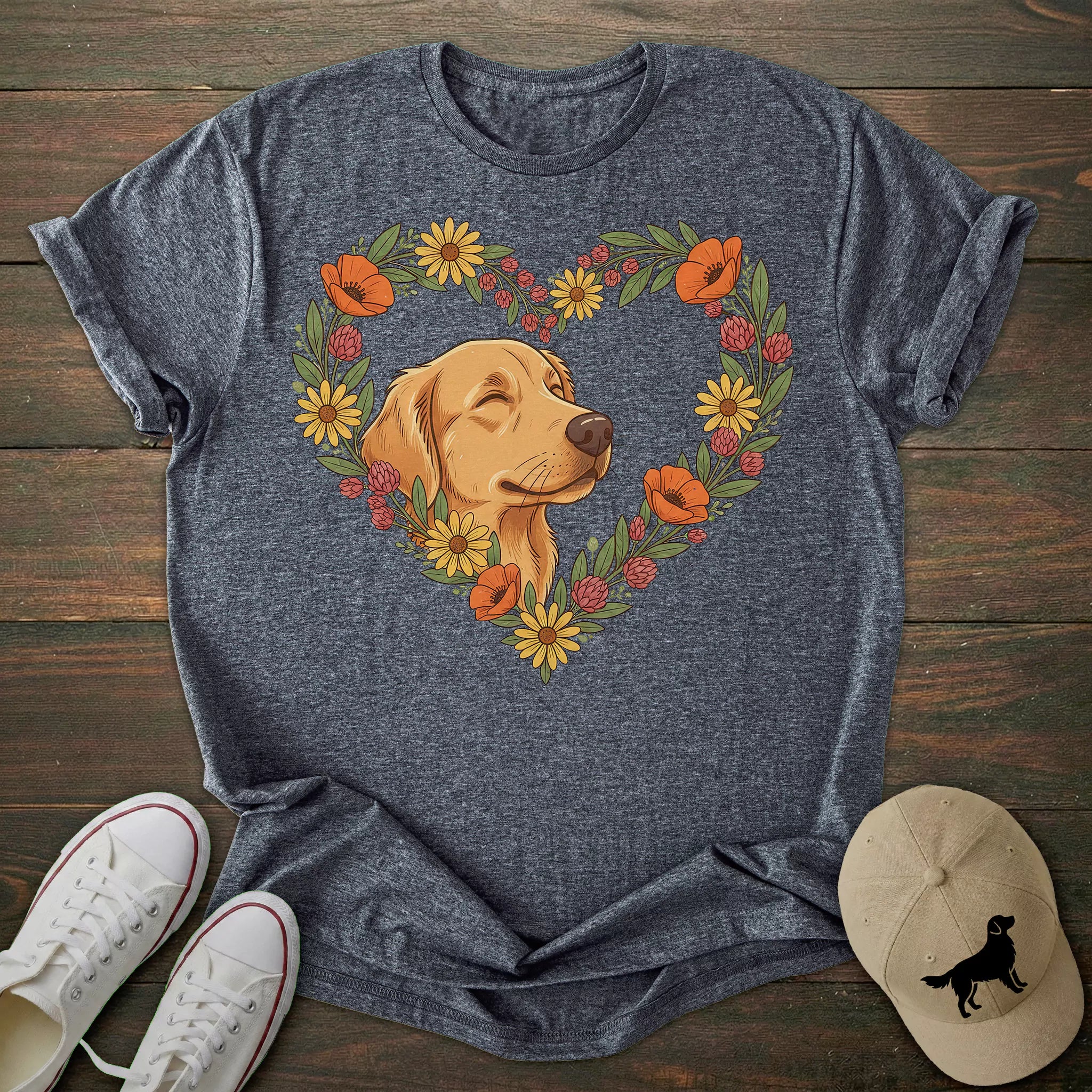 Floral Heart Golden Retriever T-shirt
