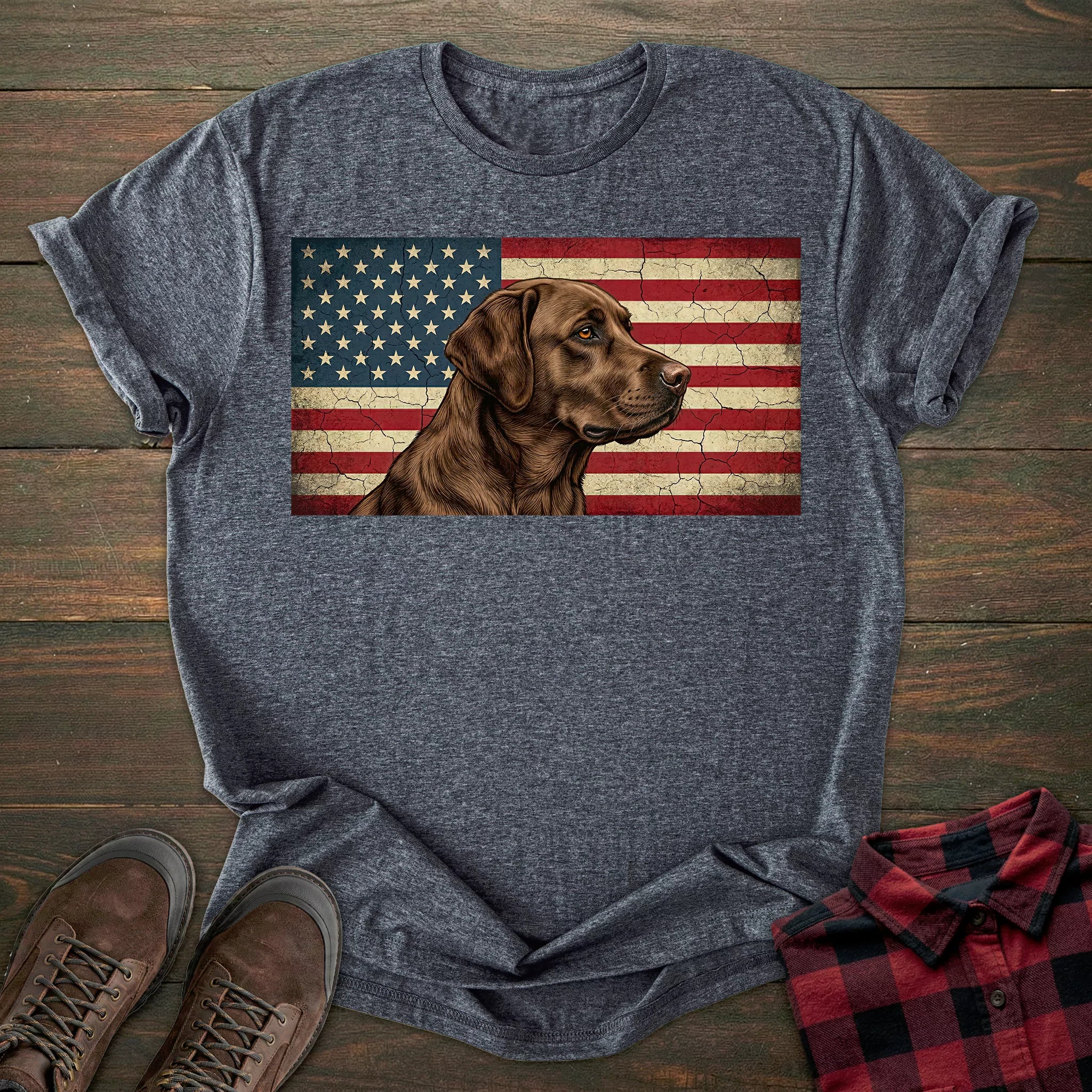 USA Flag Chocolate Labrador T-shirt