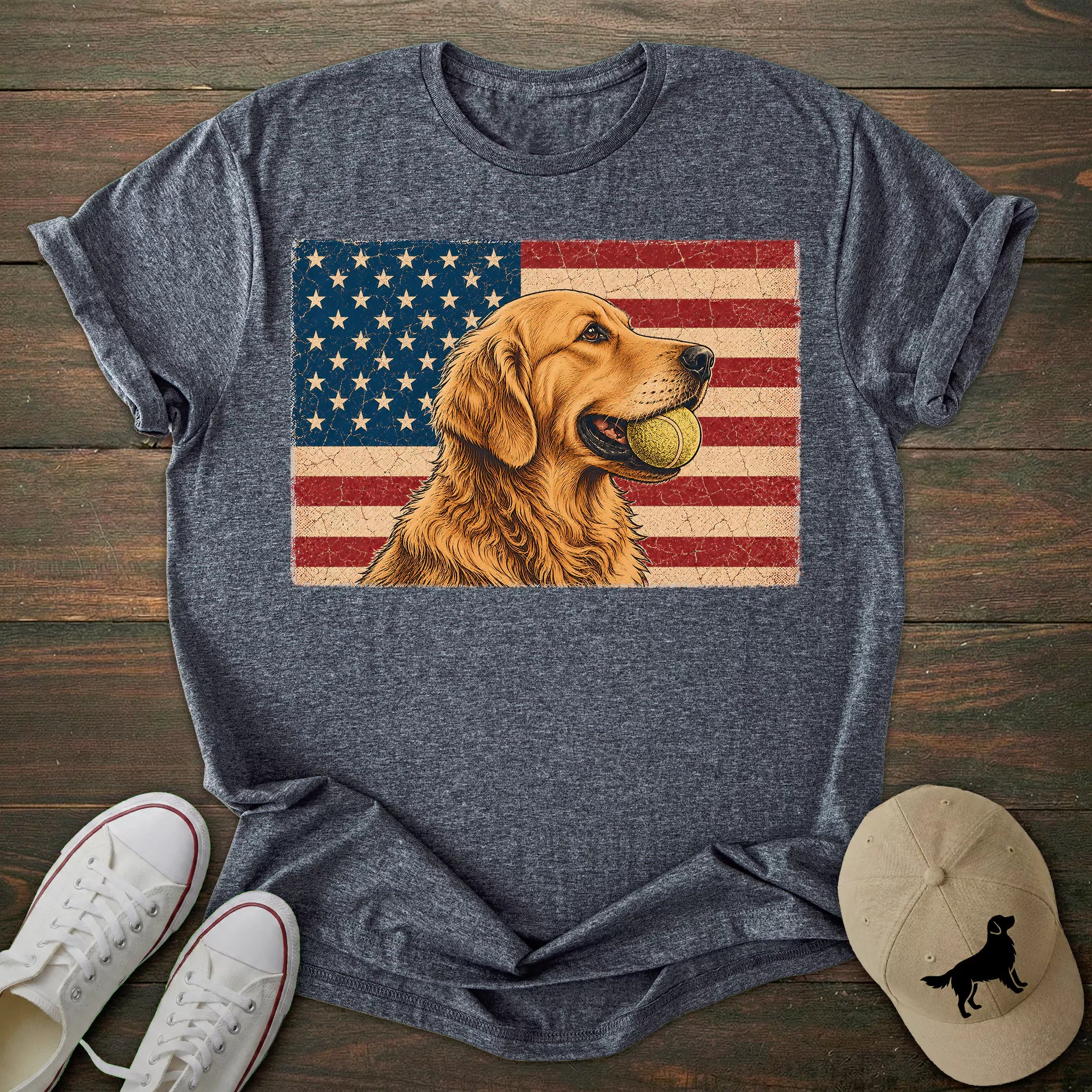 USA Flag Golden Retriever T-shirt
