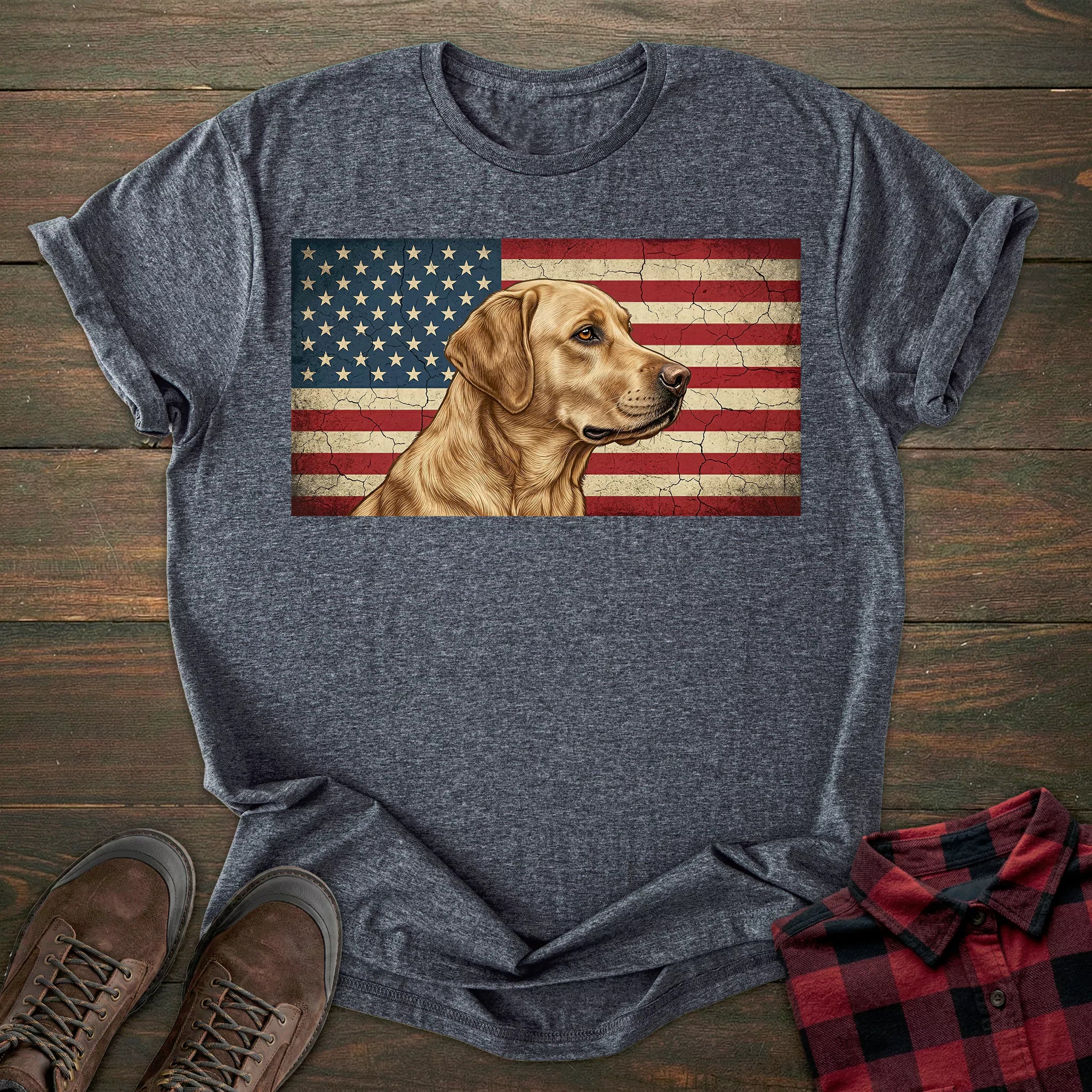 USA Flag Yellow Labrador T-shirt