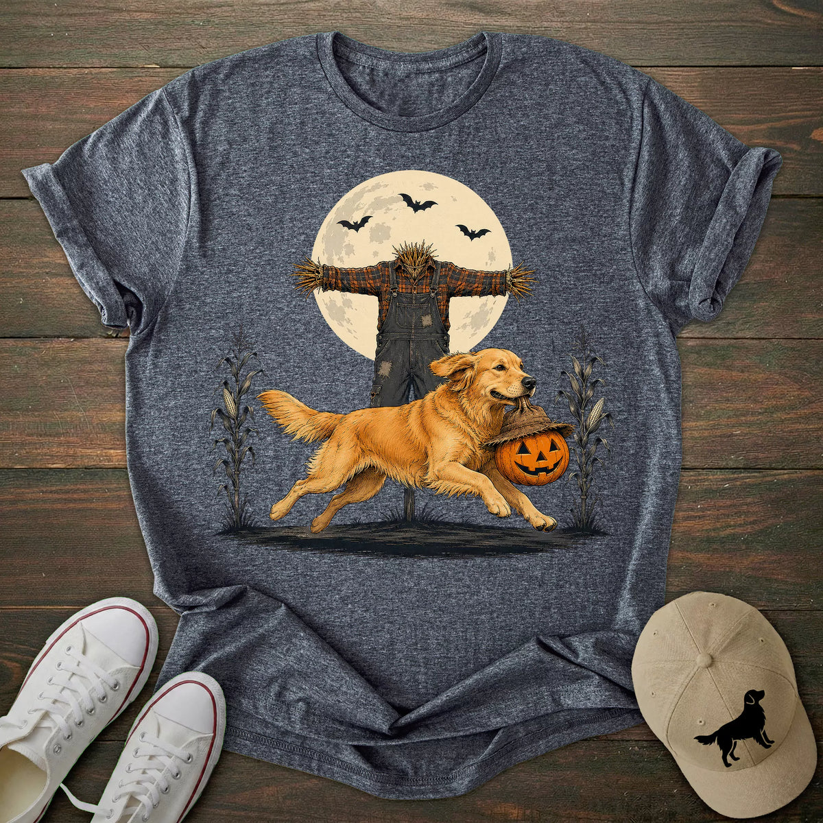 Scarecrow Pumpkin Golden Retriever T-shirt
