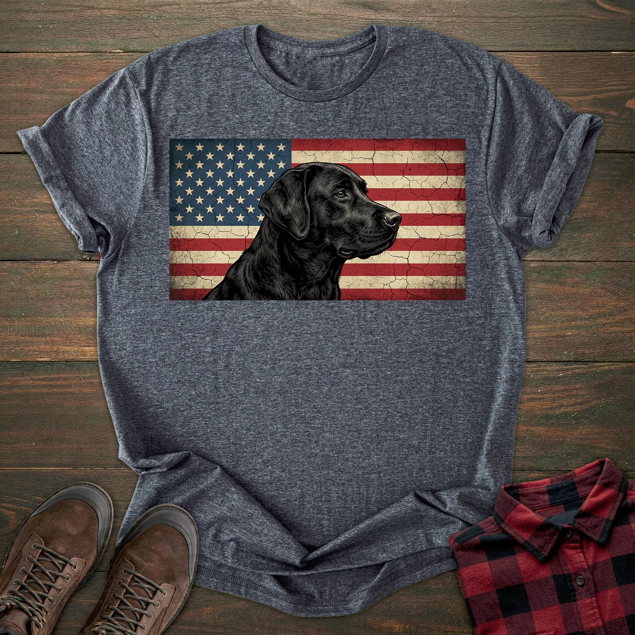 USA Flag Black Labrador T-shirt