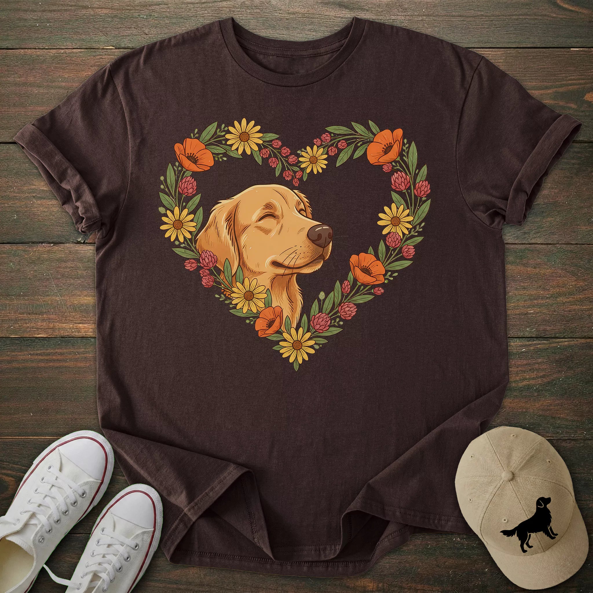 Floral Heart Golden Retriever T-shirt