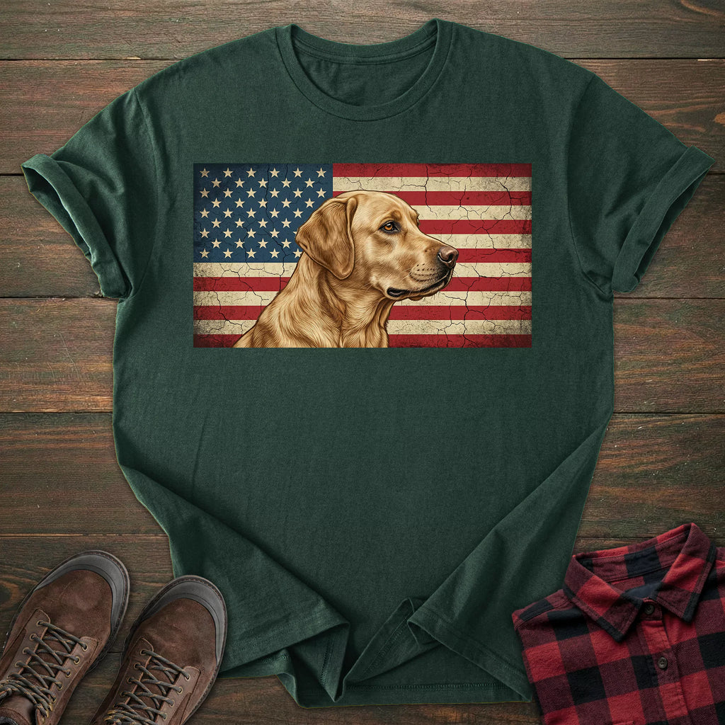 USA Flag Yellow Labrador T-shirt