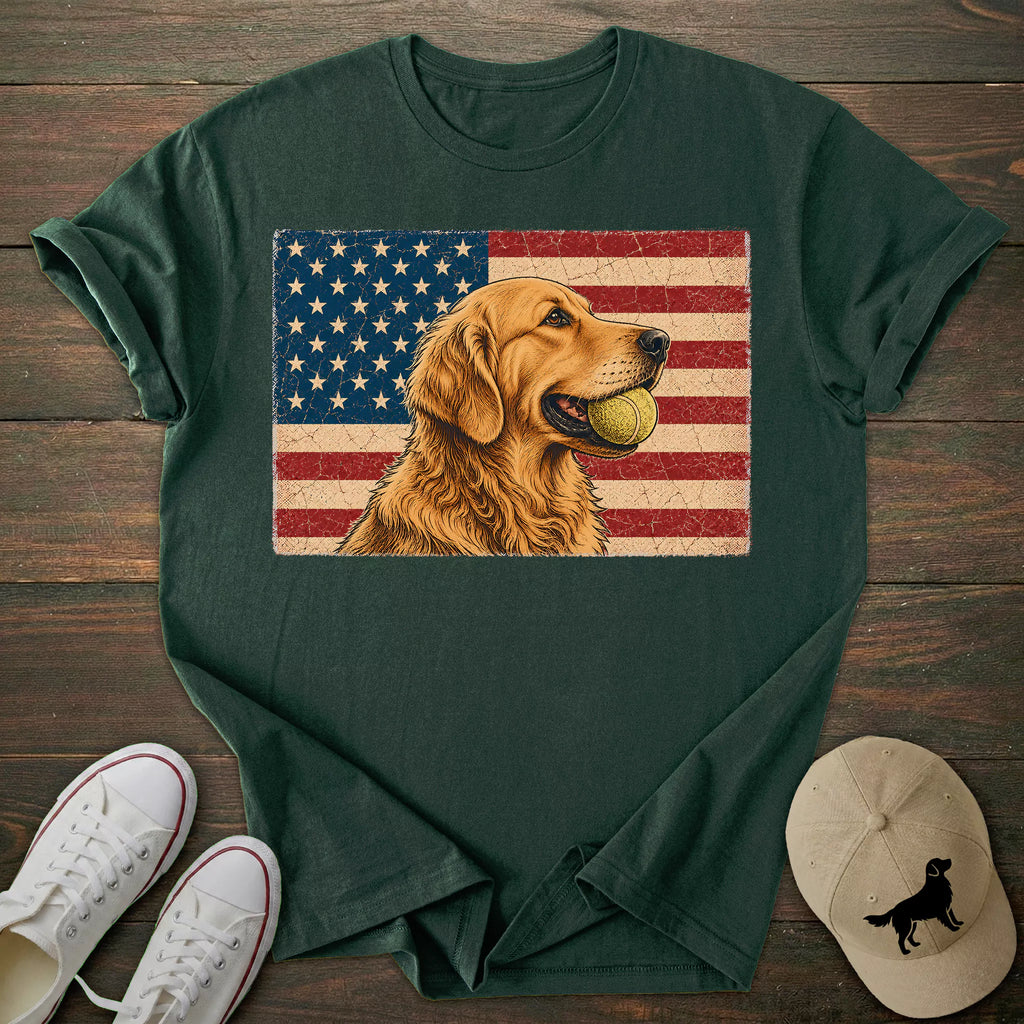 USA Flag Golden Retriever T-shirt