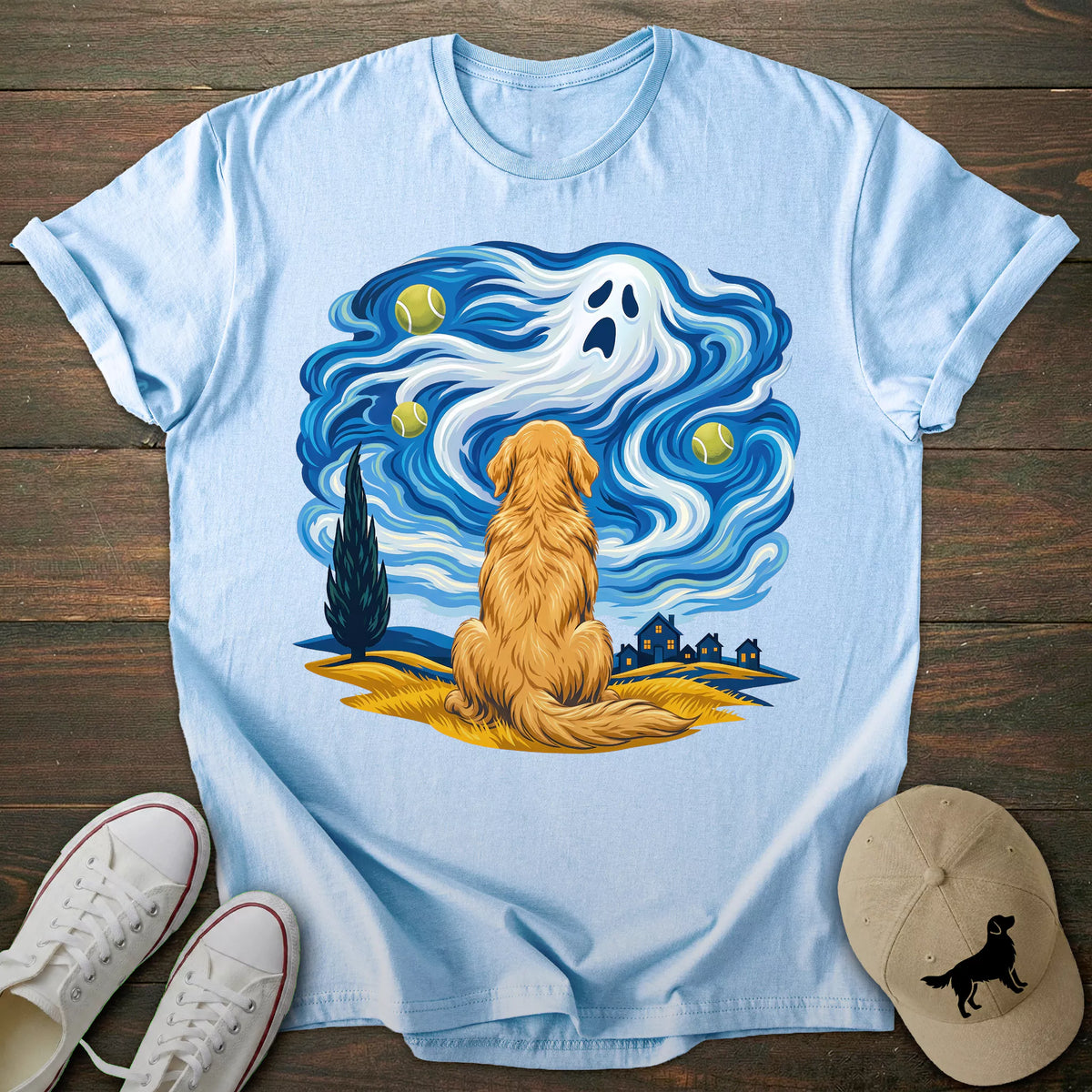 Ghost Starry Night Golden Retriever T-shirt