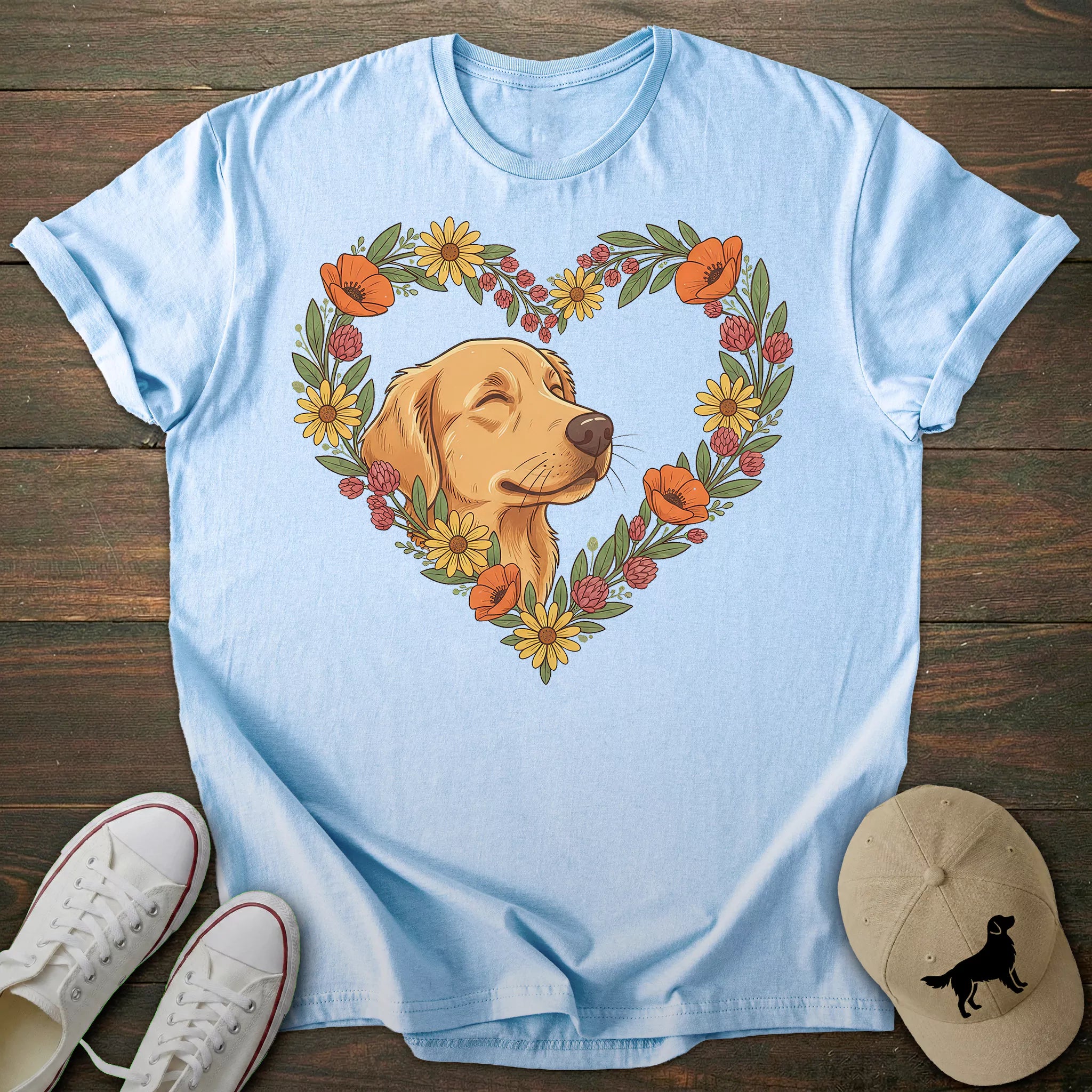 Floral Heart Golden Retriever T-shirt