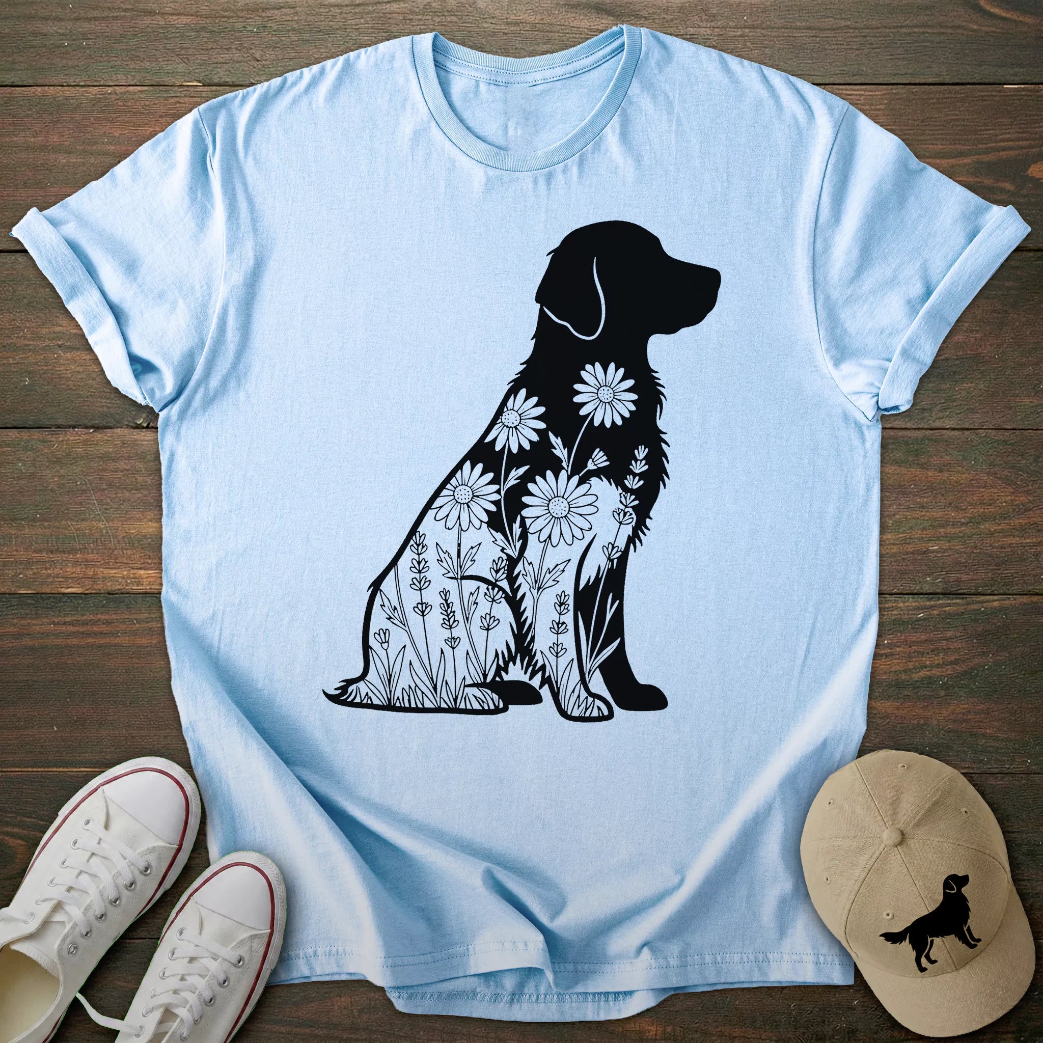 Floral Silhouette Golden Retriever T-shirt
