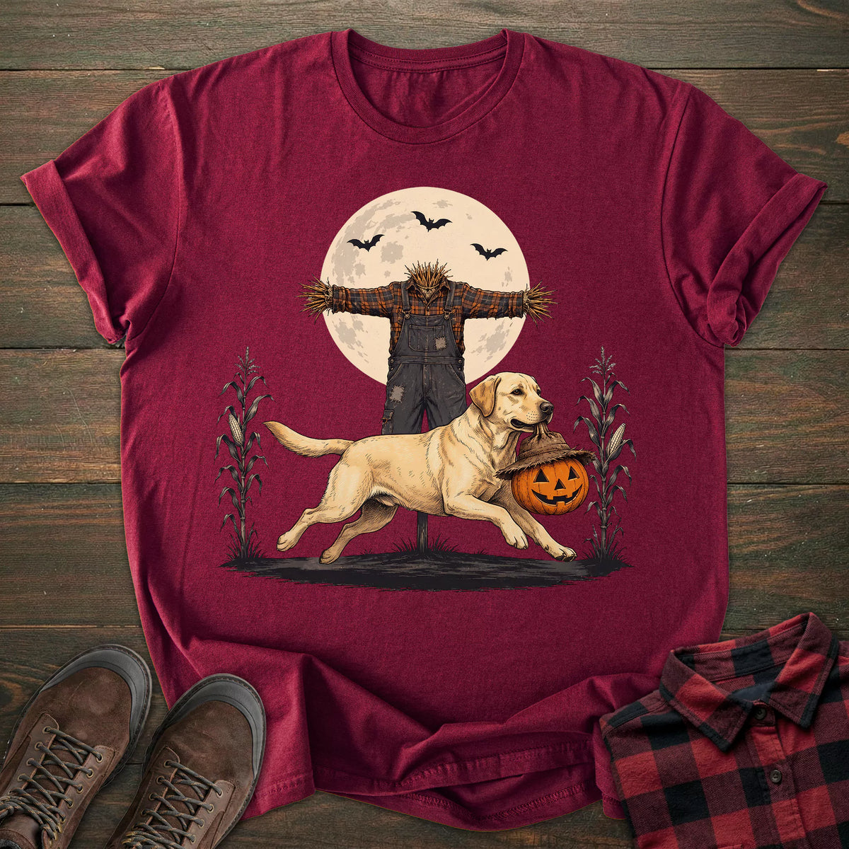 Scarecrow Pumpkin Yellow Labrador T-shirt