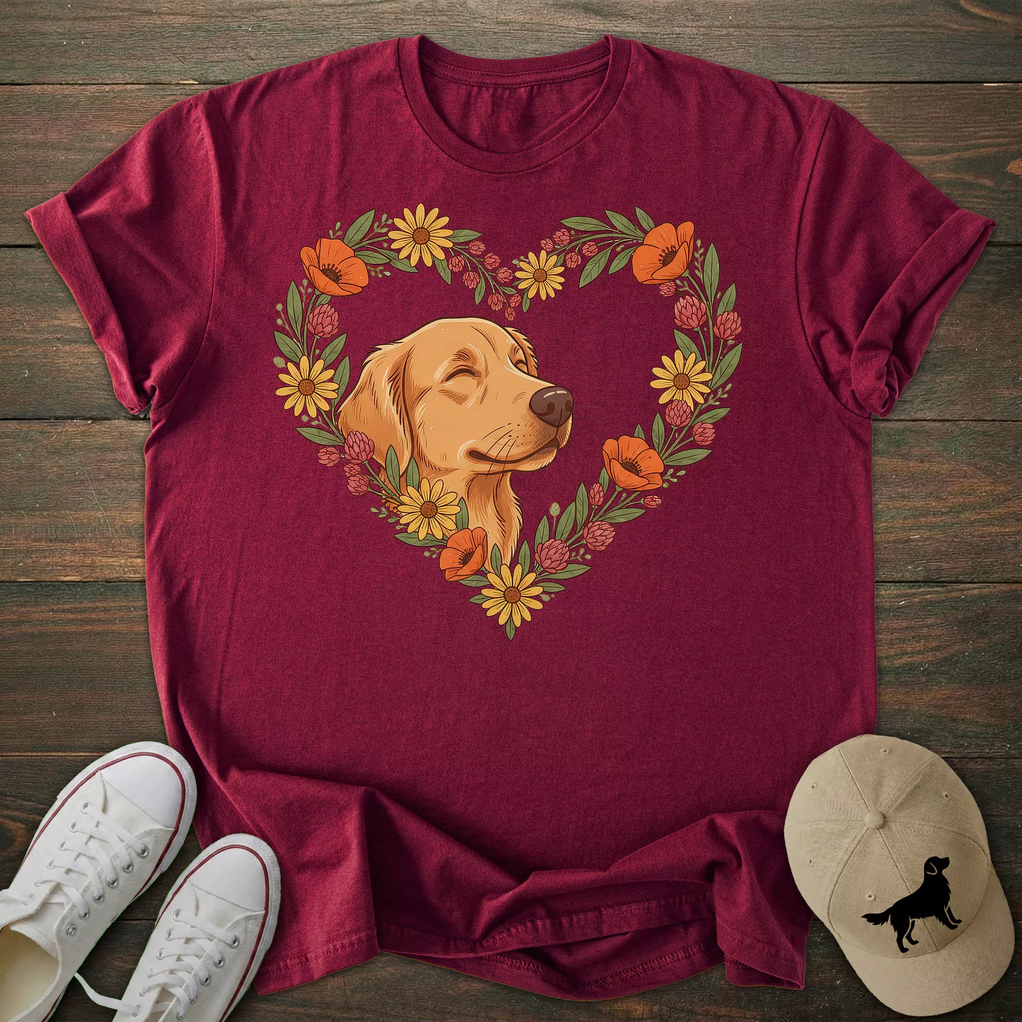 Floral Heart Golden Retriever T-shirt