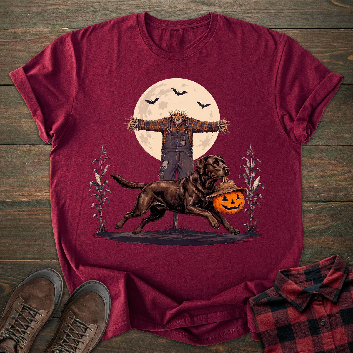 Scarecrow Pumpkin Chocolate Labrador T-shirt