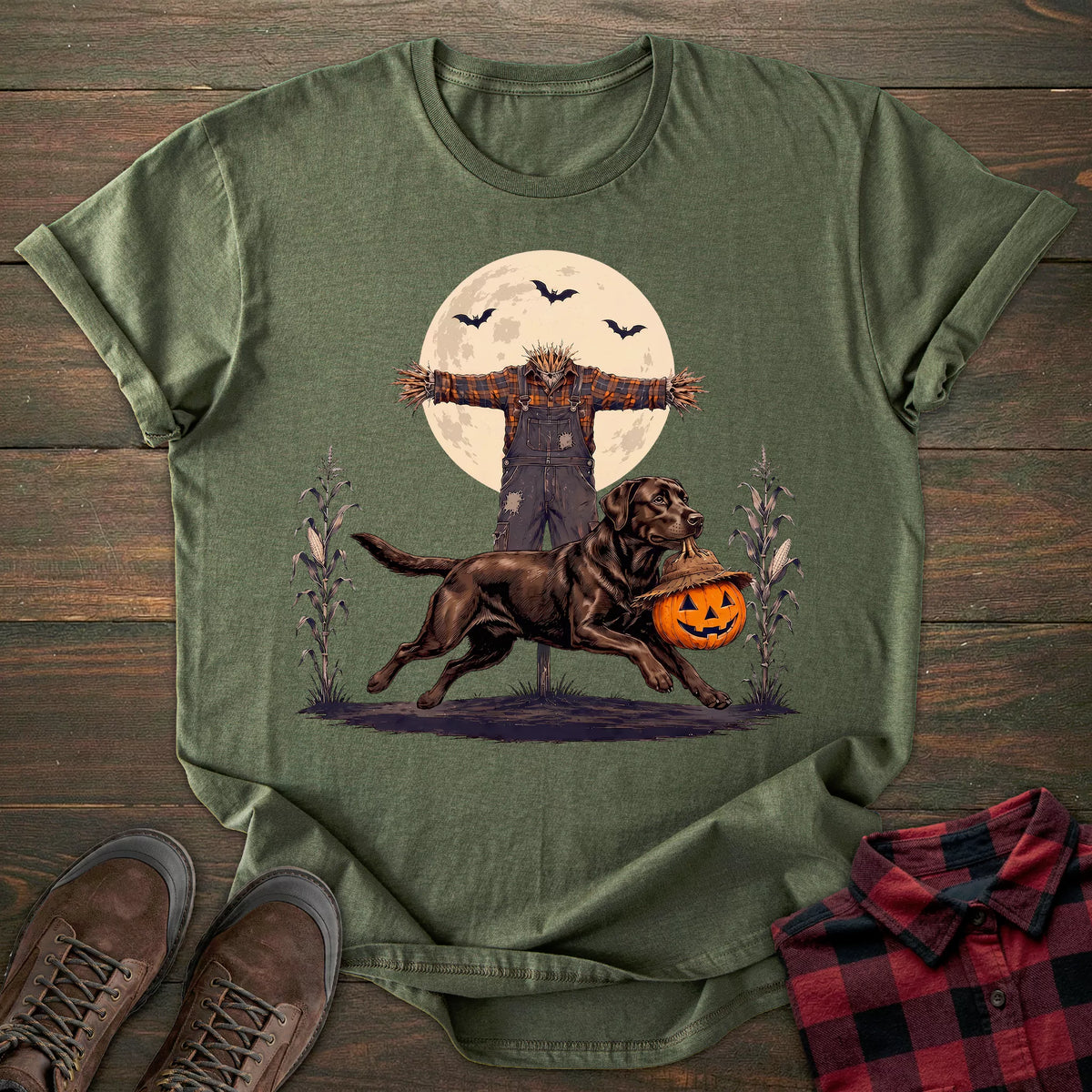 Scarecrow Pumpkin Chocolate Labrador T-shirt