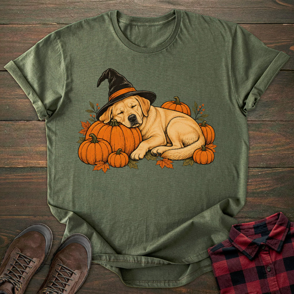 Sleeping Witch Yellow Labrador T-shirt