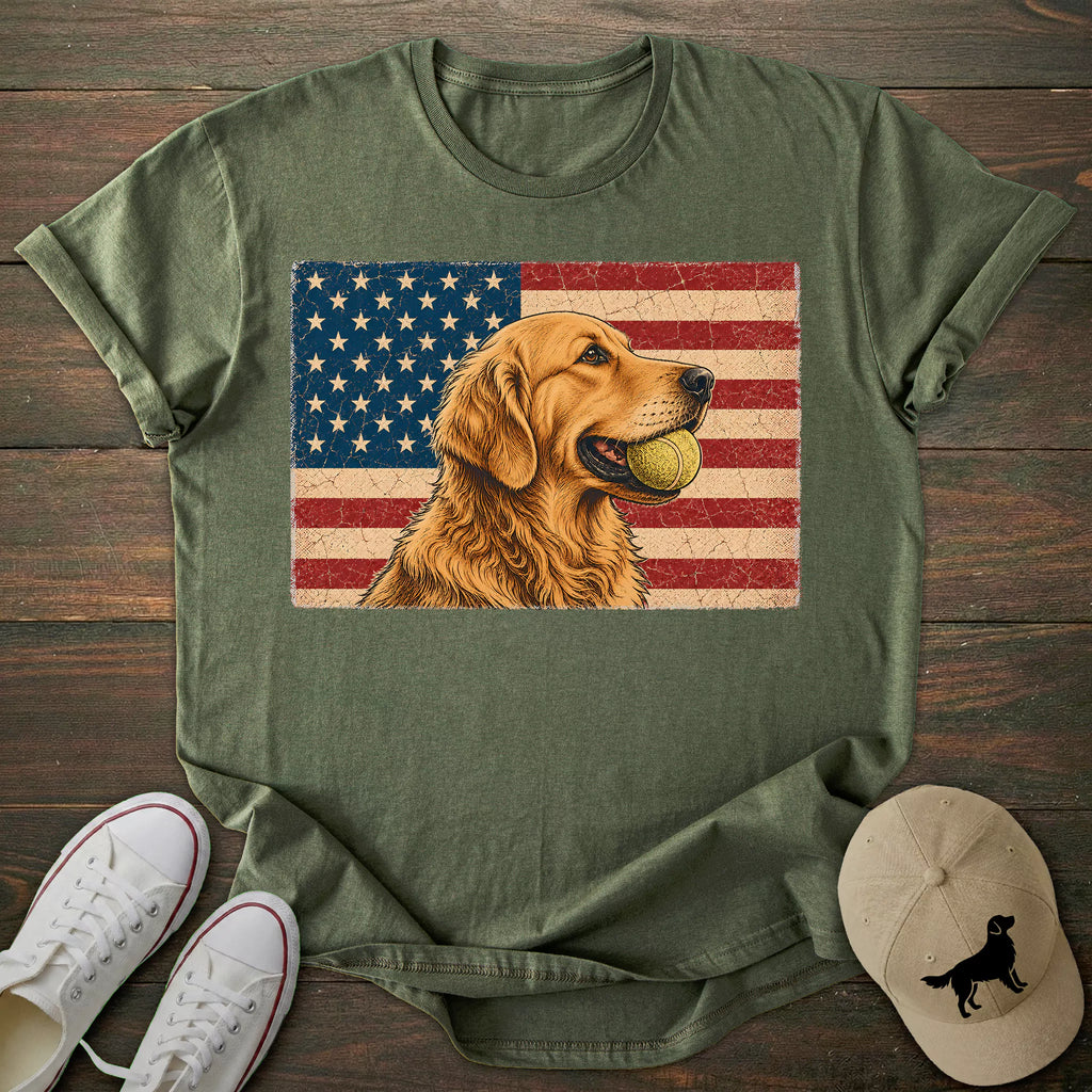 USA Flag Golden Retriever T-shirt