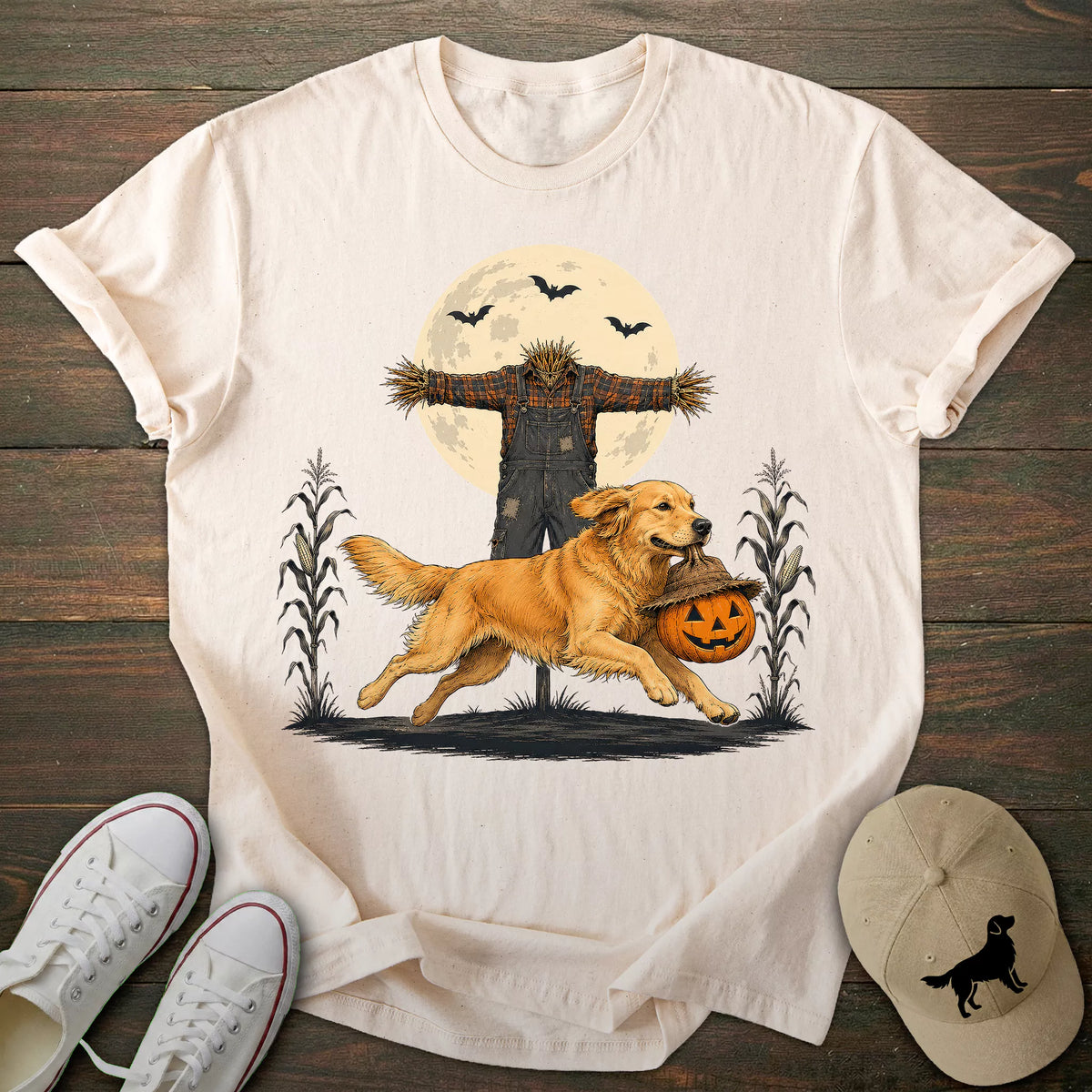 Scarecrow Pumpkin Golden Retriever T-shirt