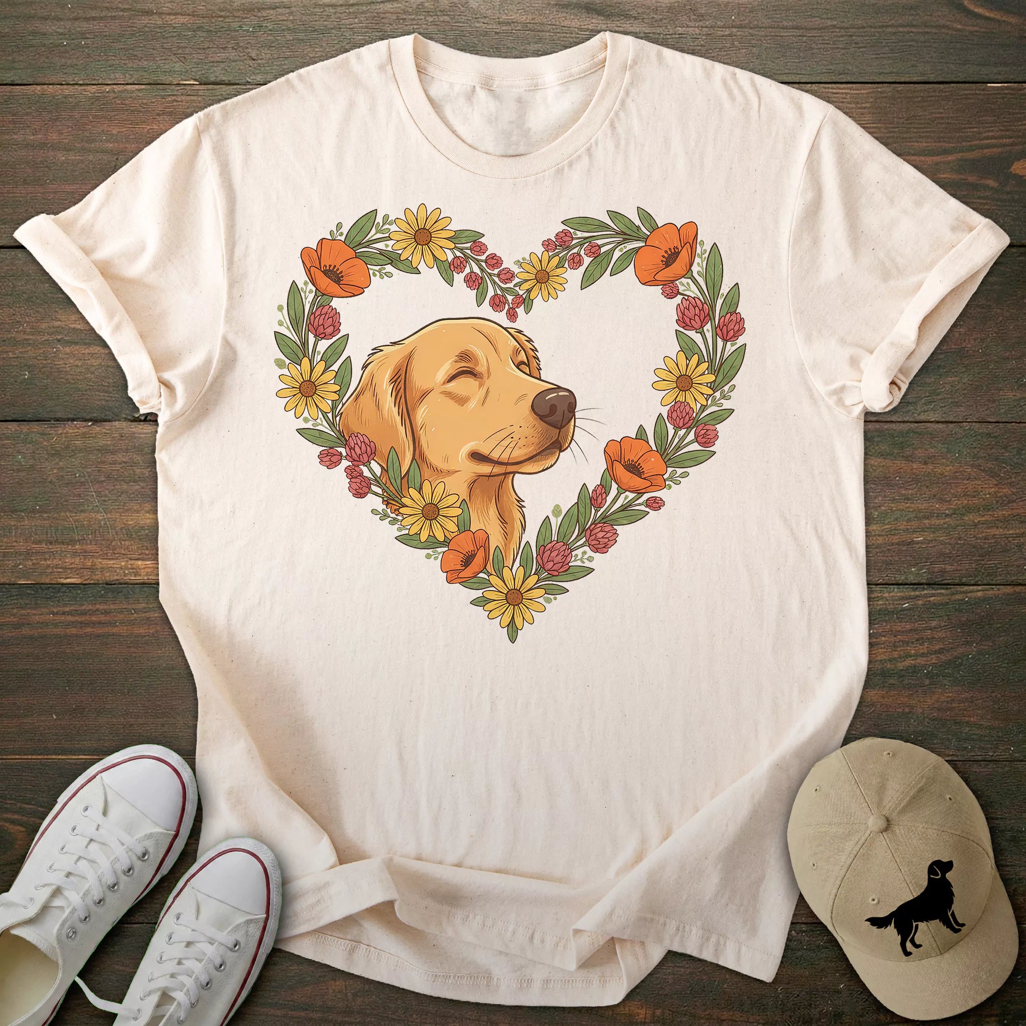 Floral Heart Golden Retriever T-shirt