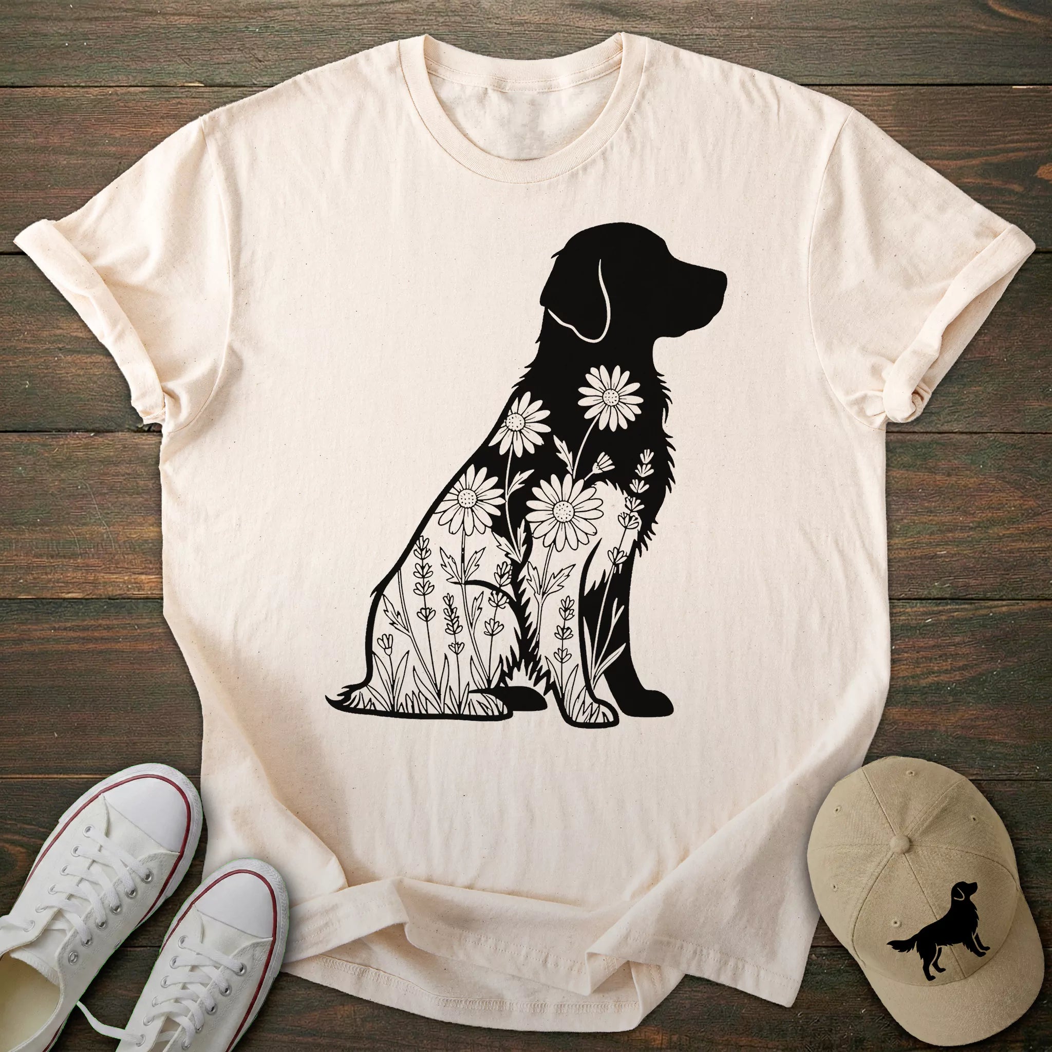 Floral Silhouette Golden Retriever T-shirt