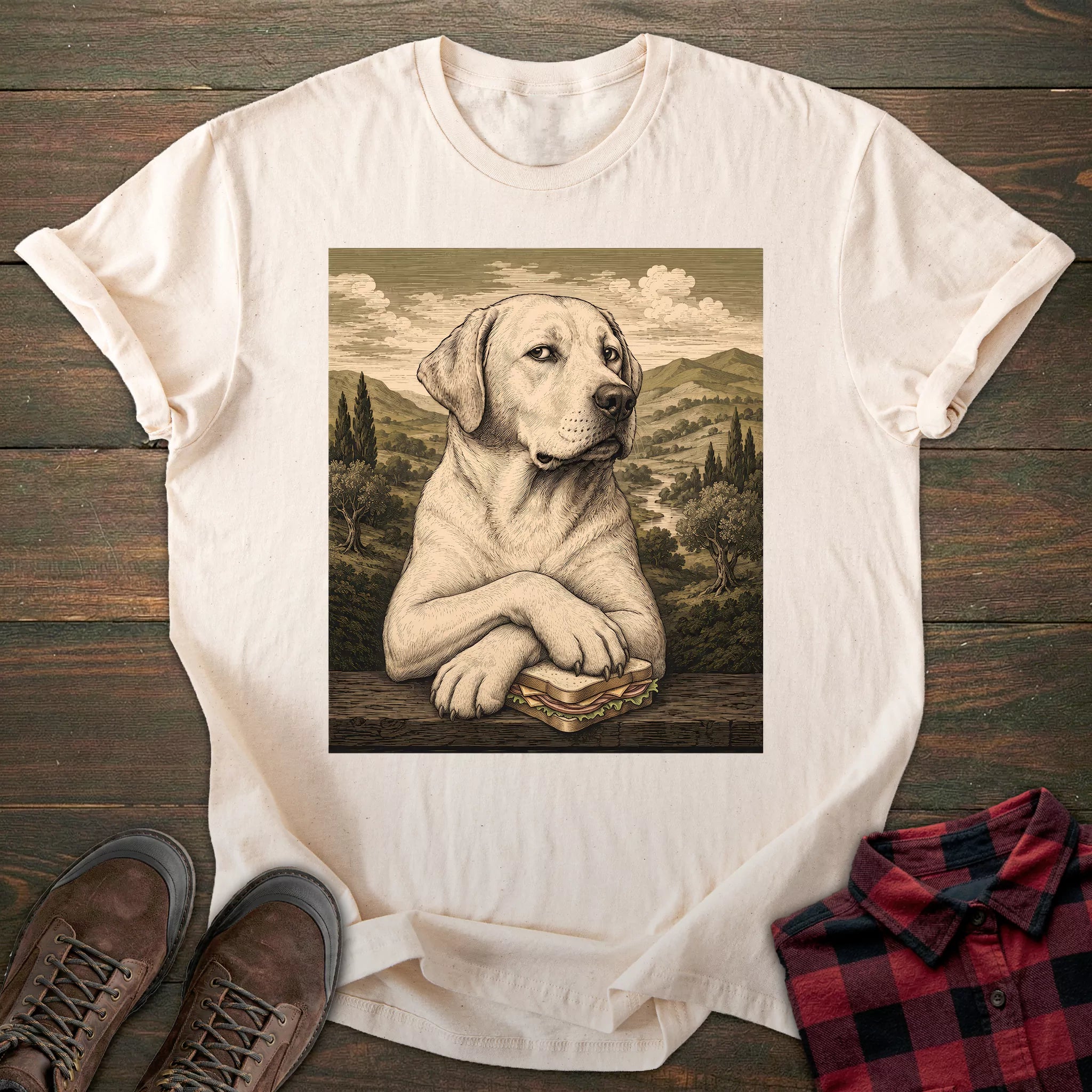 Mona Lisa Sandwich Yellow Labrador T-shirt