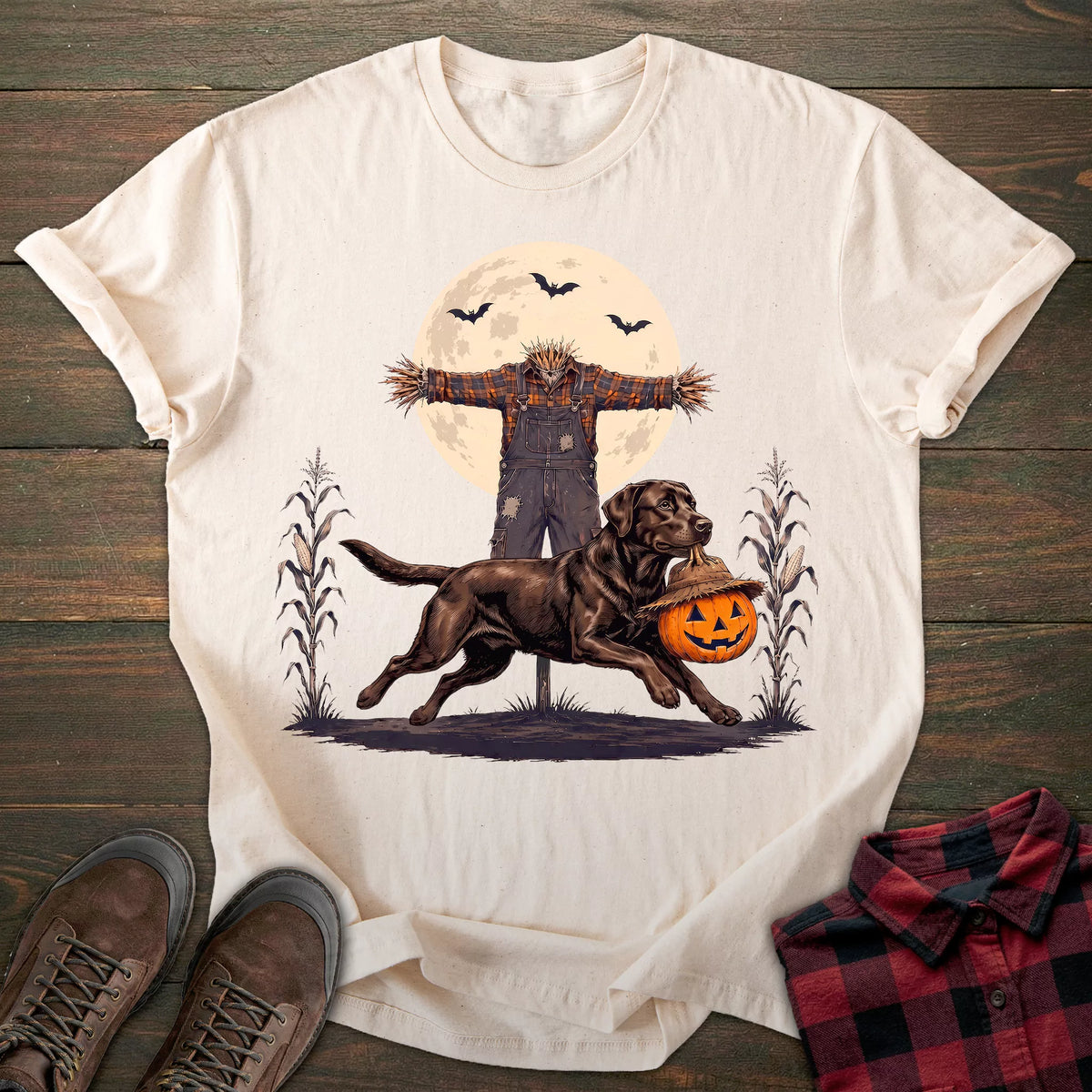 Scarecrow Pumpkin Chocolate Labrador T-shirt