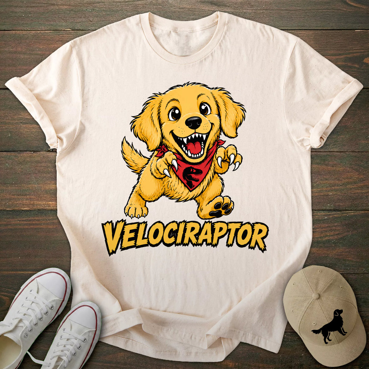 Velociraptor Golden Retriever T-shirt