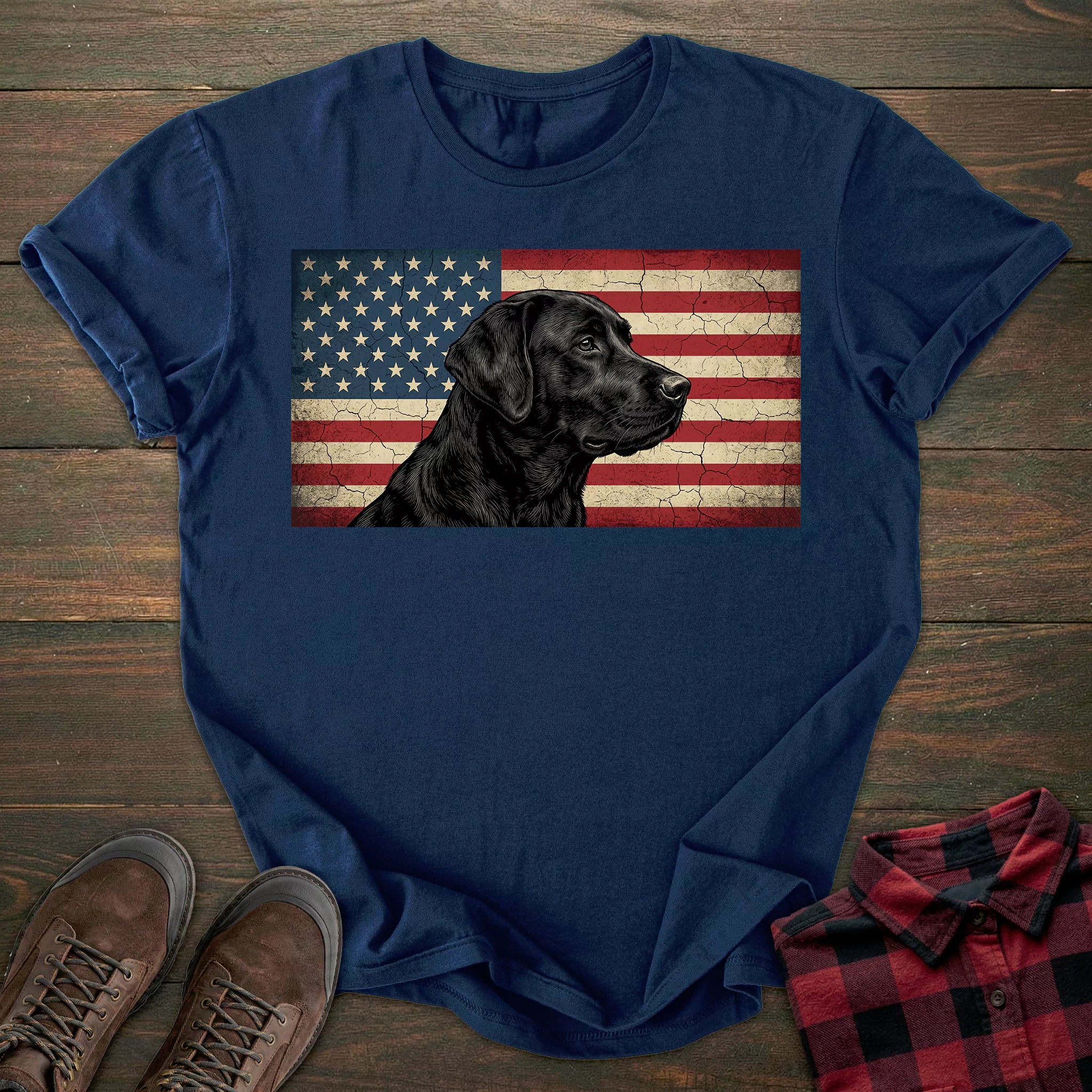 USA Flag Black Labrador T-shirt
