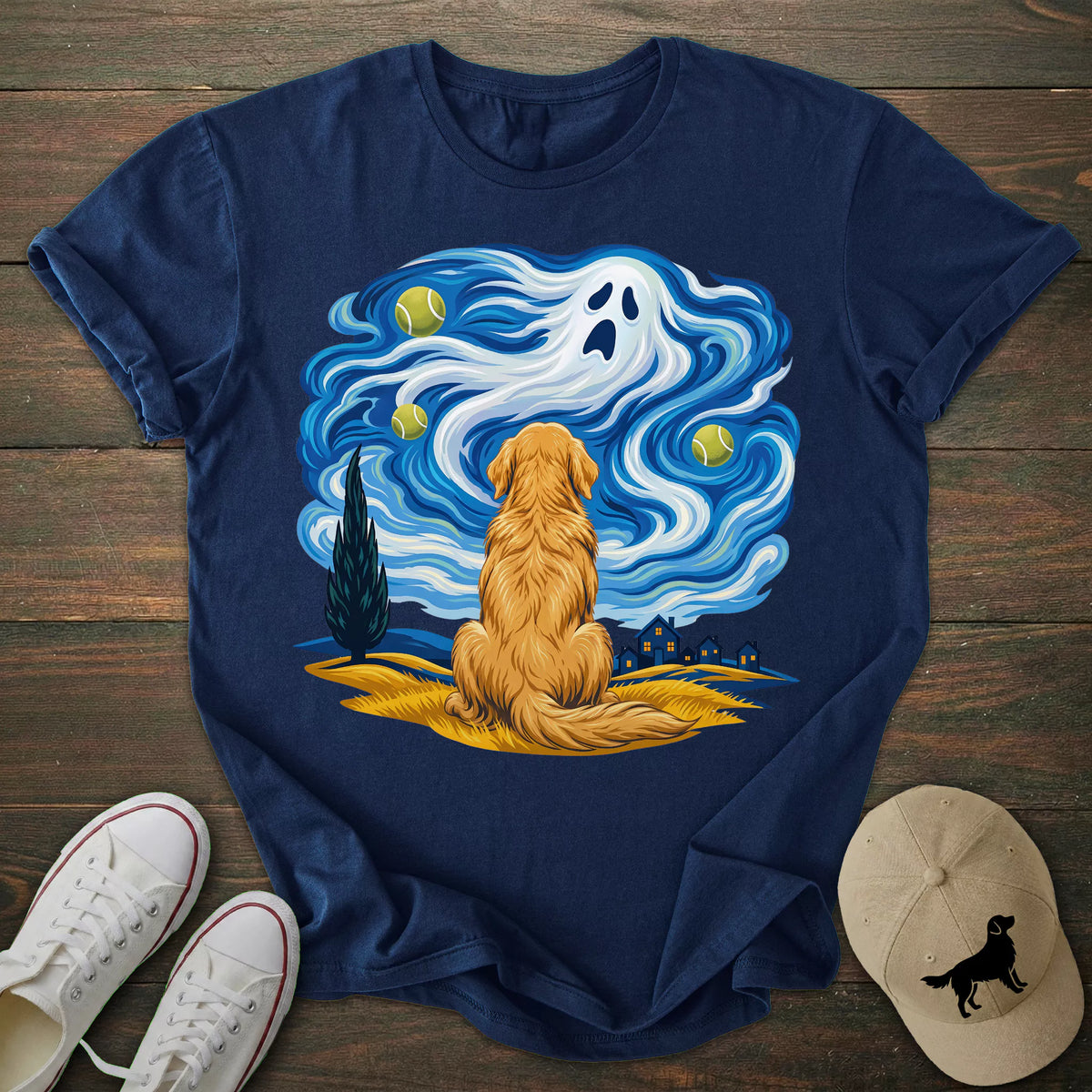 Ghost Starry Night Golden Retriever T-shirt