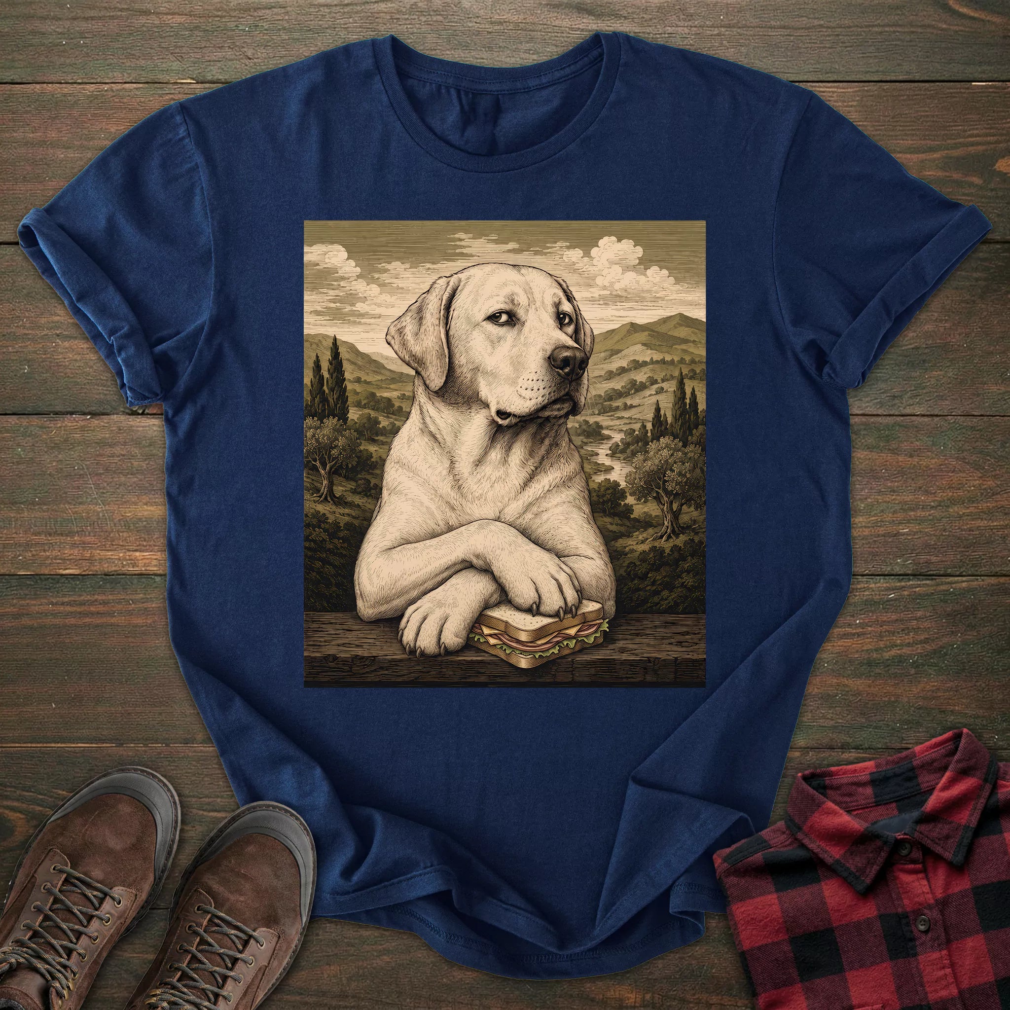 Mona Lisa Sandwich Yellow Labrador T-shirt