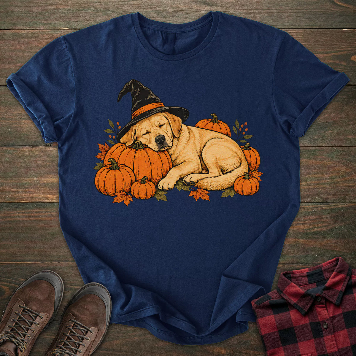 Sleeping Witch Yellow Labrador T-shirt