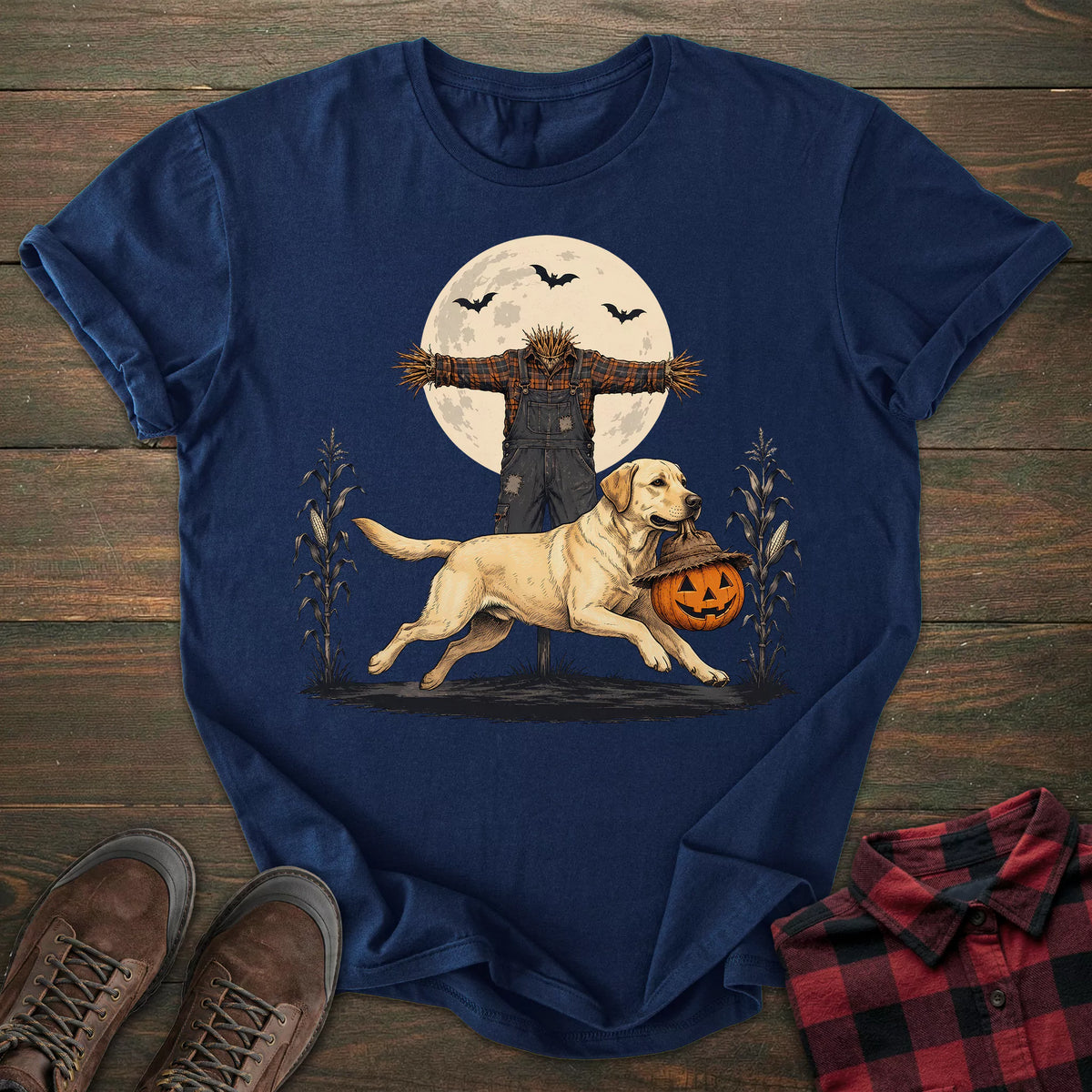 Scarecrow Pumpkin Yellow Labrador T-shirt
