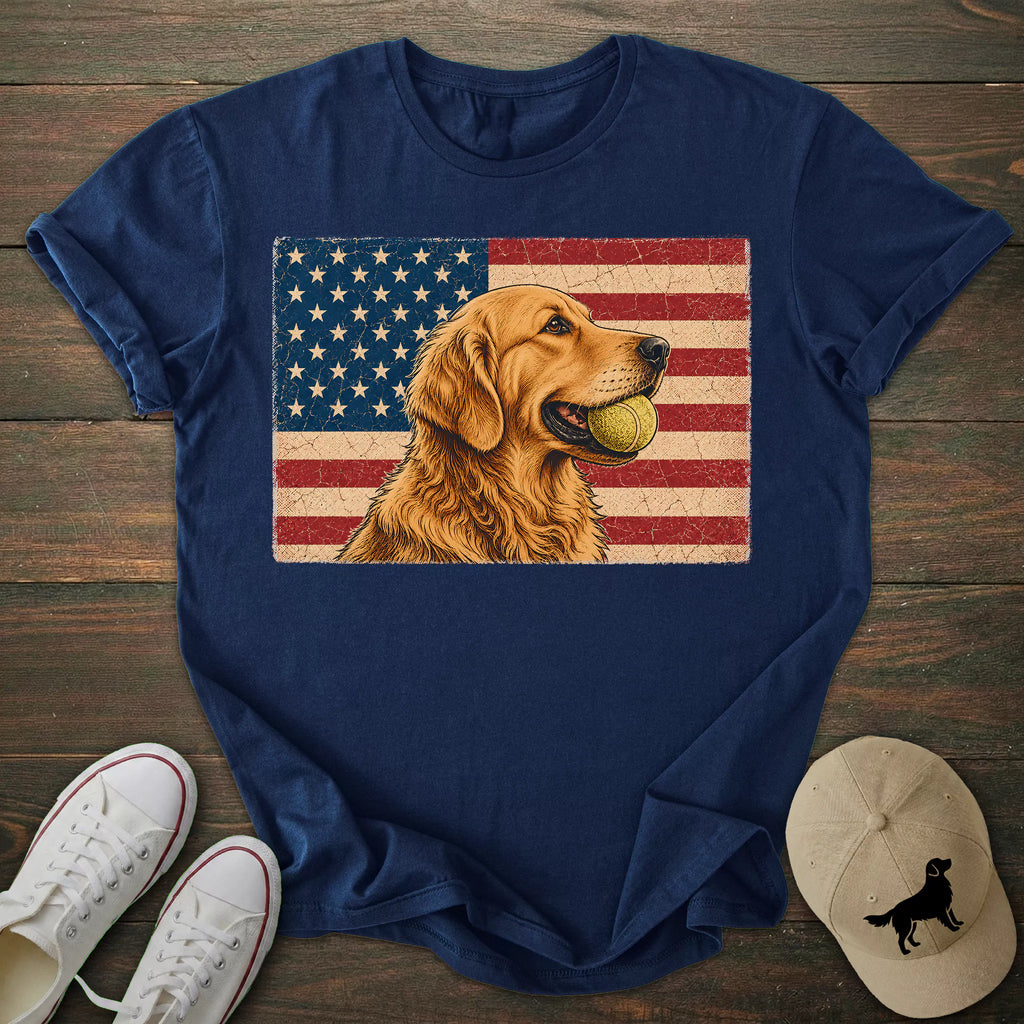 USA Flag Golden Retriever T-shirt