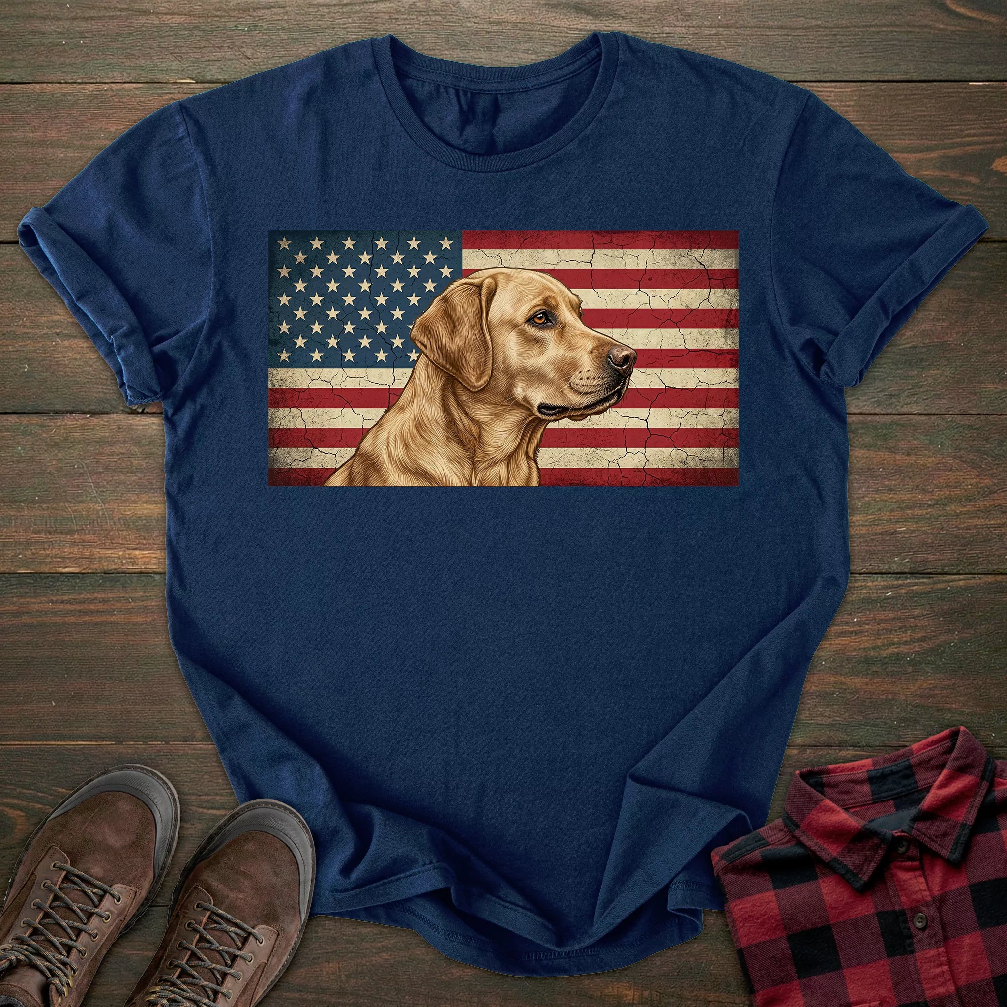 USA Flag Yellow Labrador T-shirt