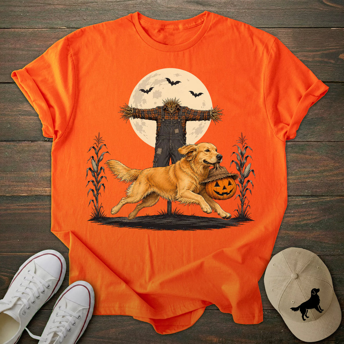 Scarecrow Pumpkin Golden Retriever T-shirt