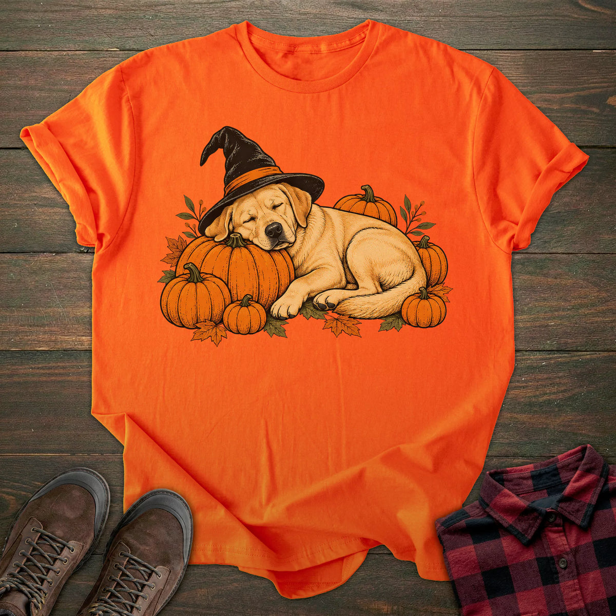 Sleeping Witch Yellow Labrador T-shirt