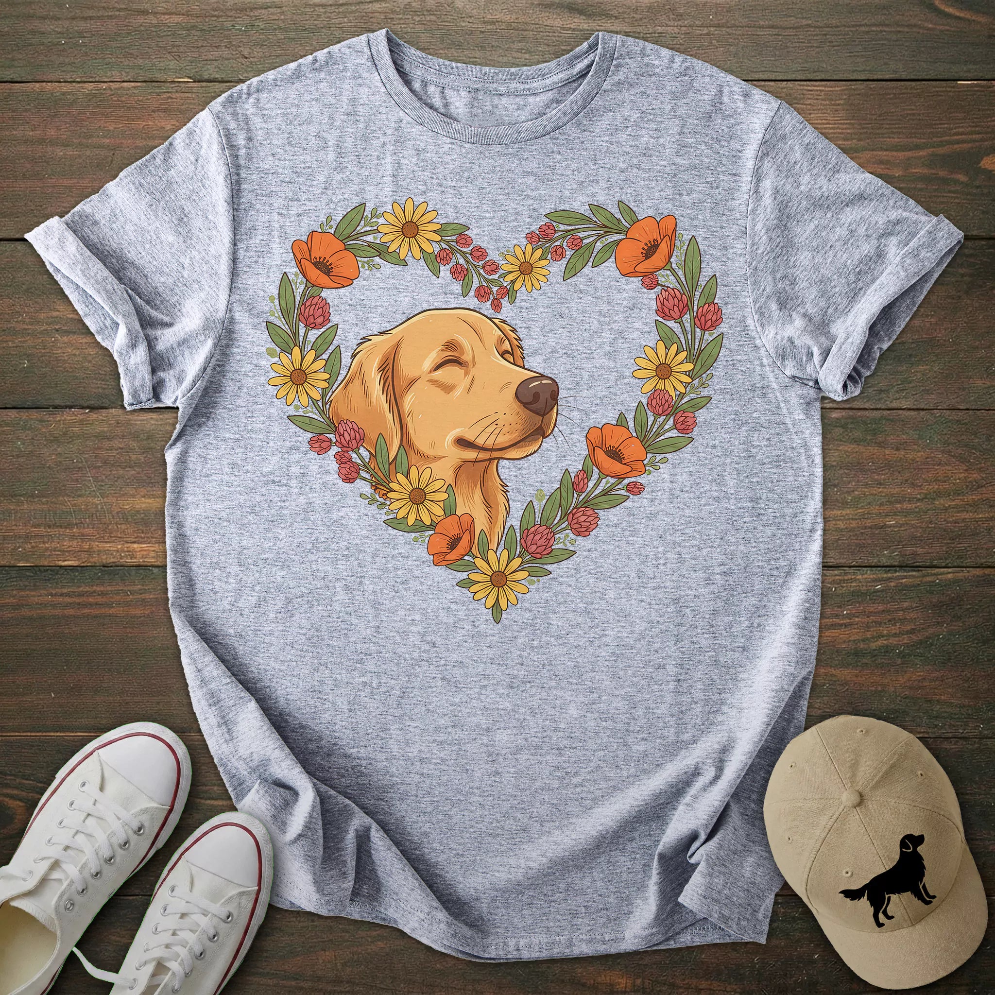 Floral Heart Golden Retriever T-shirt