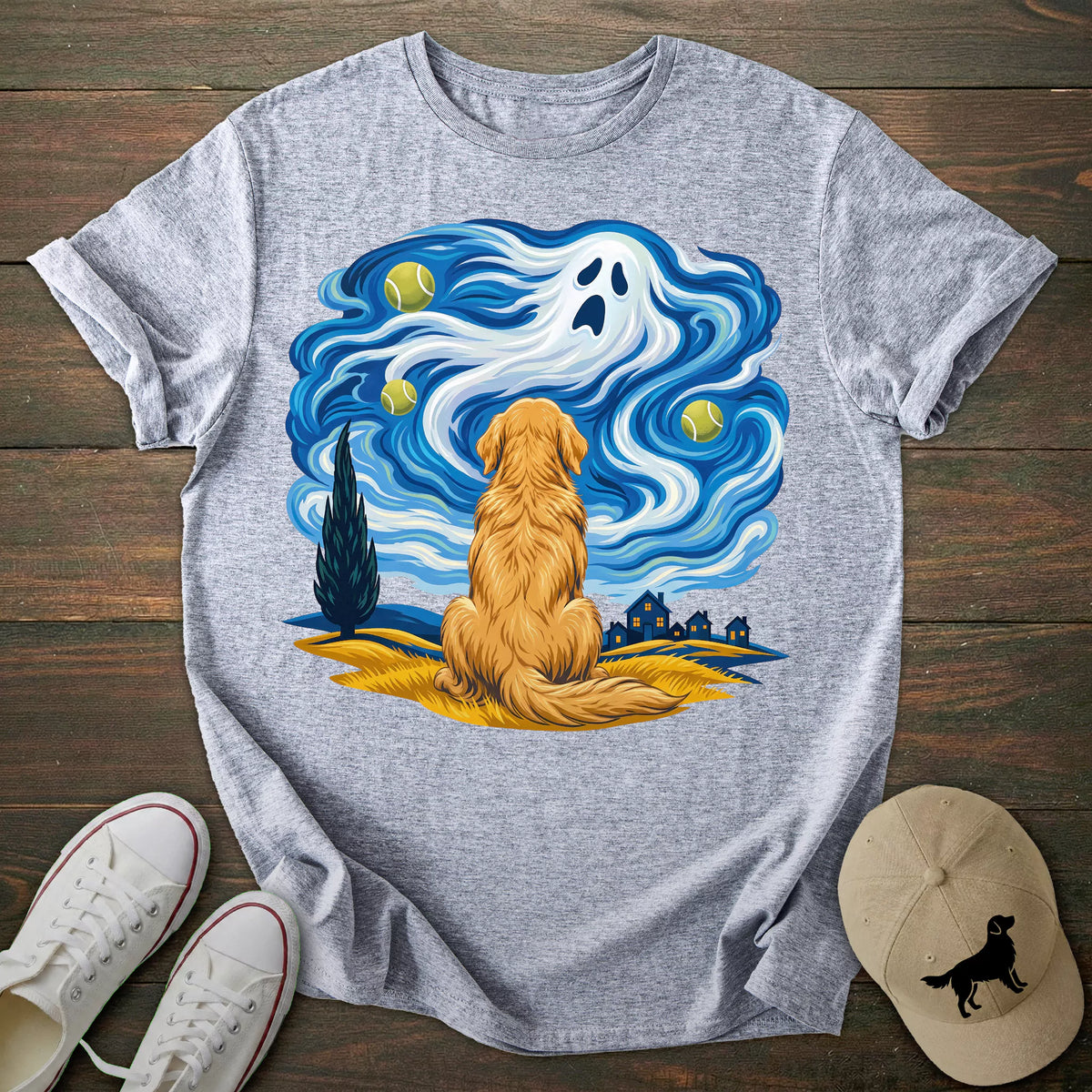 Ghost Starry Night Golden Retriever T-shirt