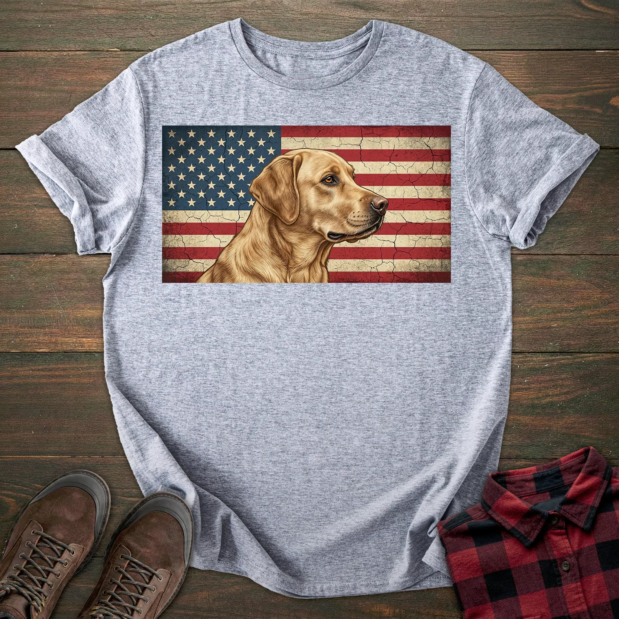 USA Flag Yellow Labrador T-shirt